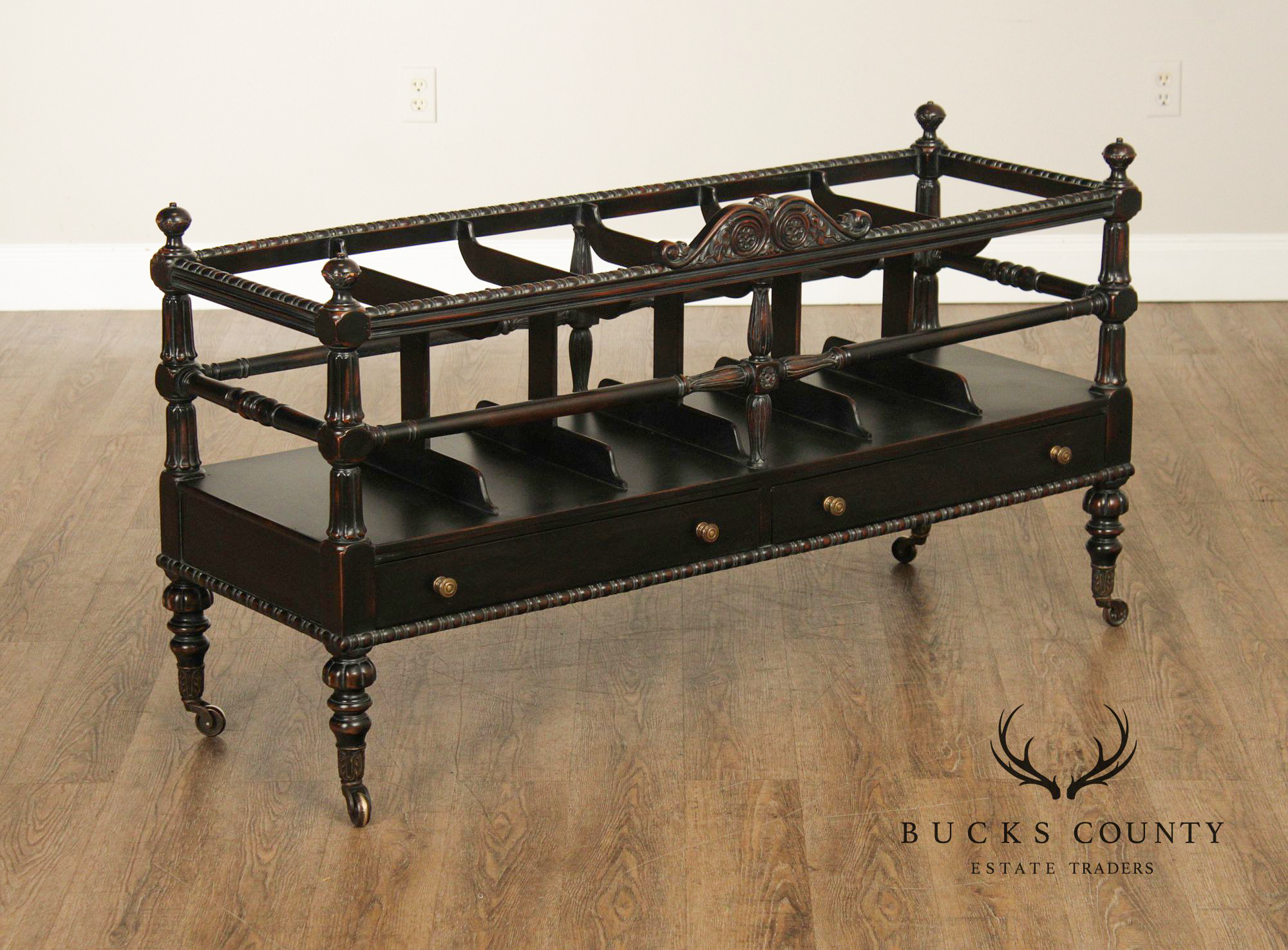 Sarried Tudor Style Ebonized Double Canterbury Magazine Rack