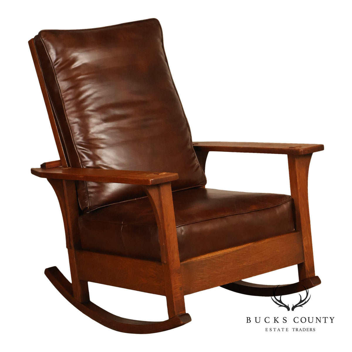 Marcus County Rocker Antique L & JG Stickley Mission Oak Morris Rocker