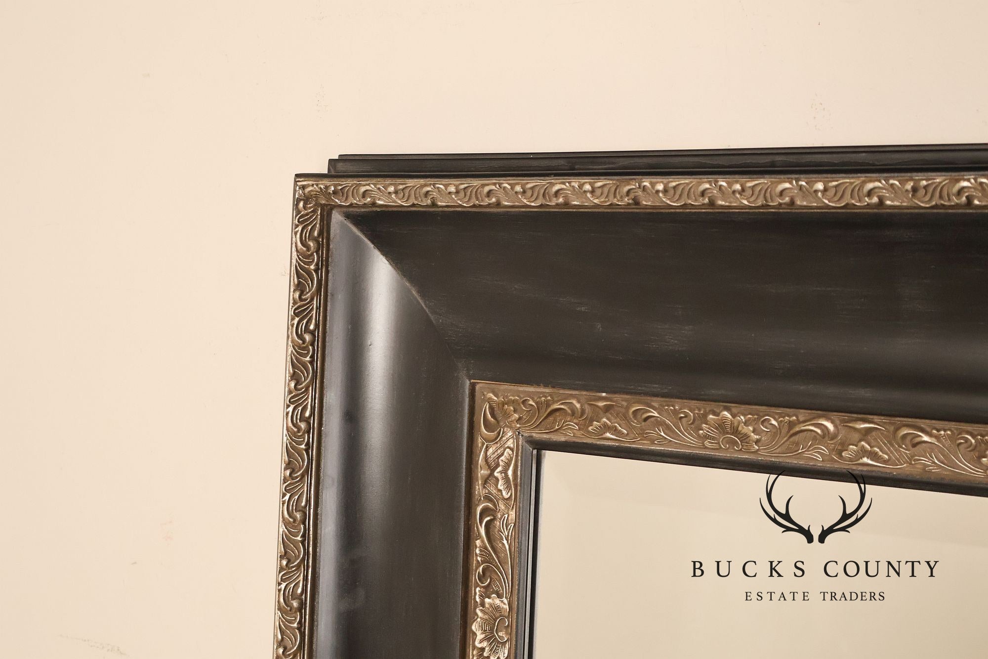 Large Black And Silver Beveled Wall Mirror