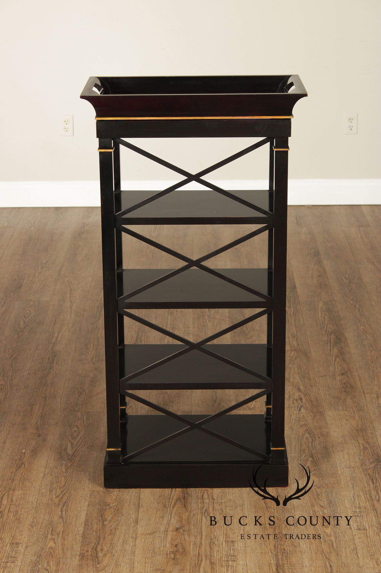 Baker Furniture Neoclassical Style Pair of Tray Top Bookcases