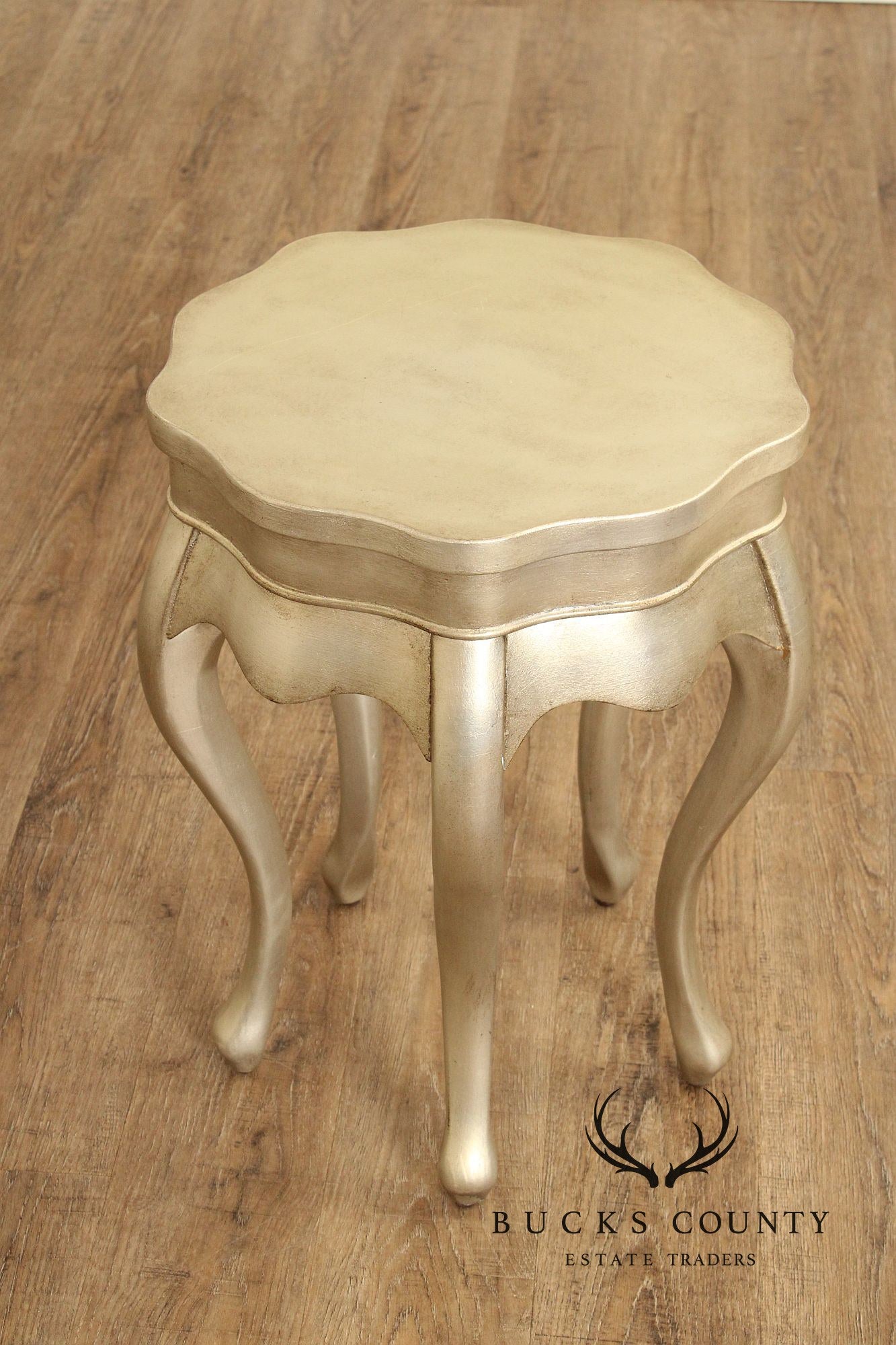 Ethan Allen Side Silver Gilt Painted Five Leg Accent Table