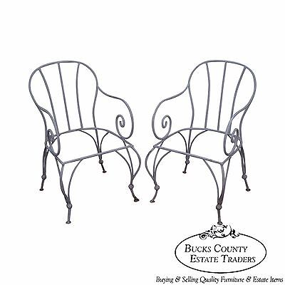 Antique Pair of Wrought Iron Garden Patio Arm Chair Frames