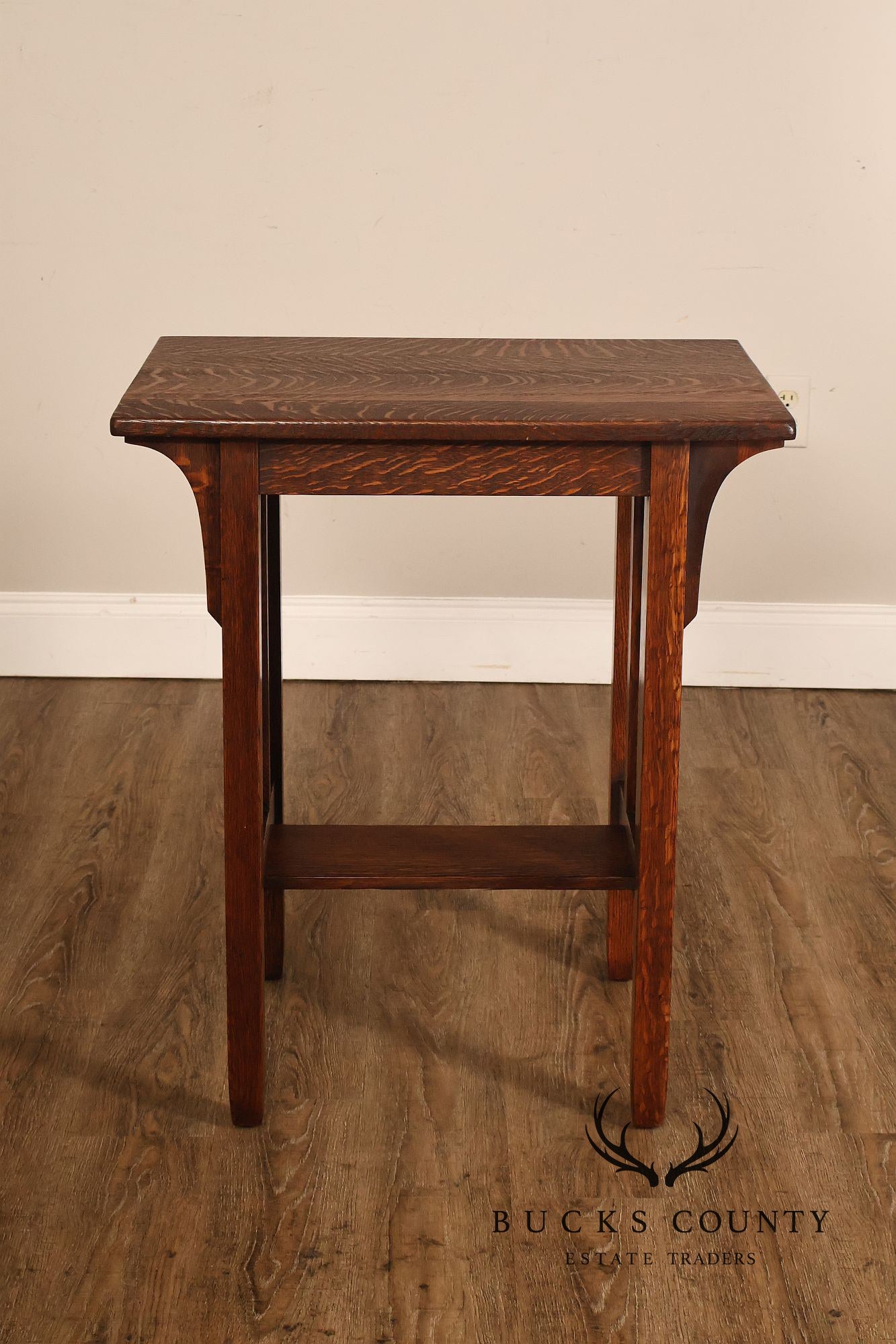Antique Stickley Brothers Arts & Crafts Oak Side Table With Cane Panels
