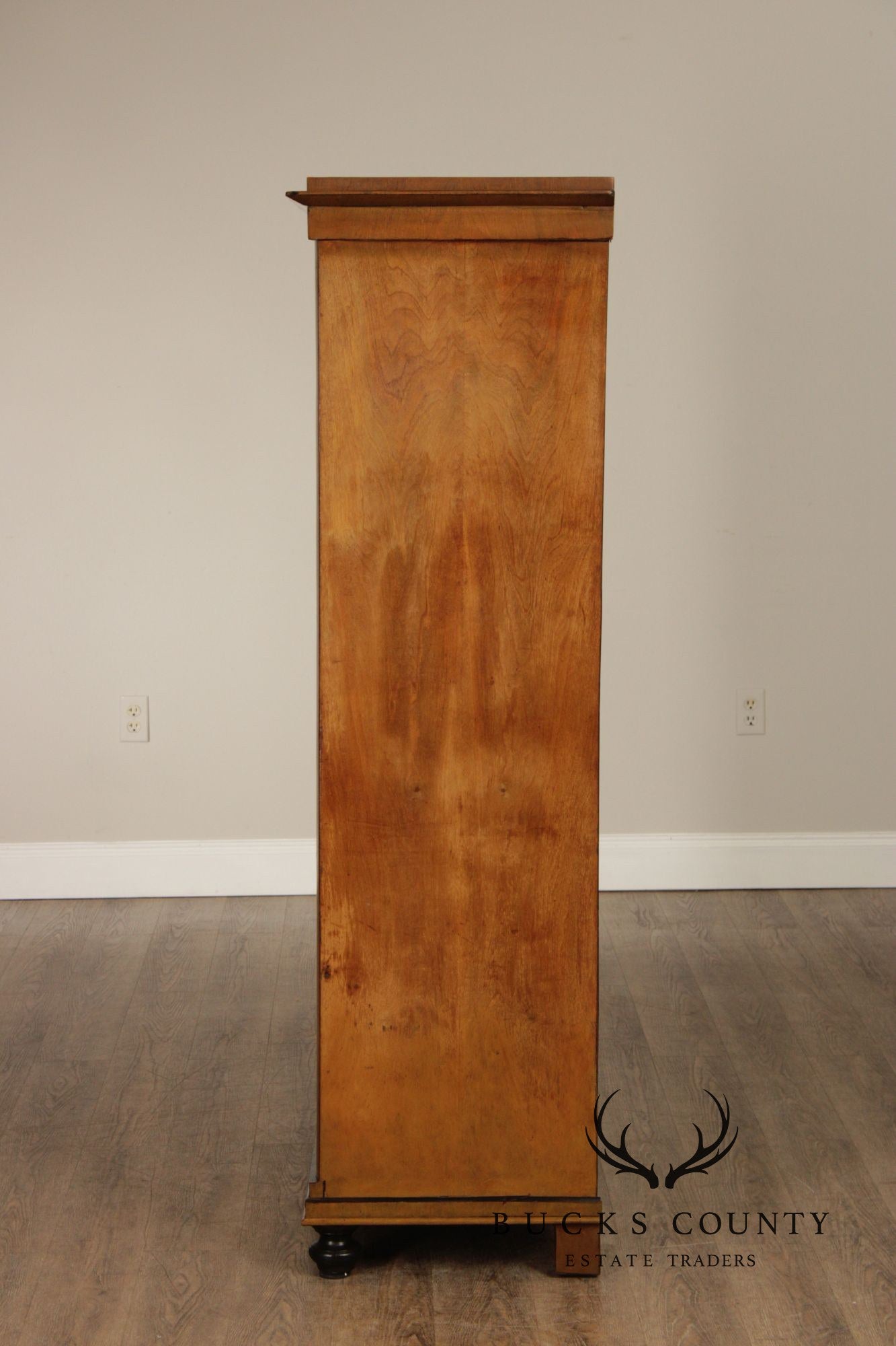 Antique Biedermeier Glass Door Walnut Bookcase