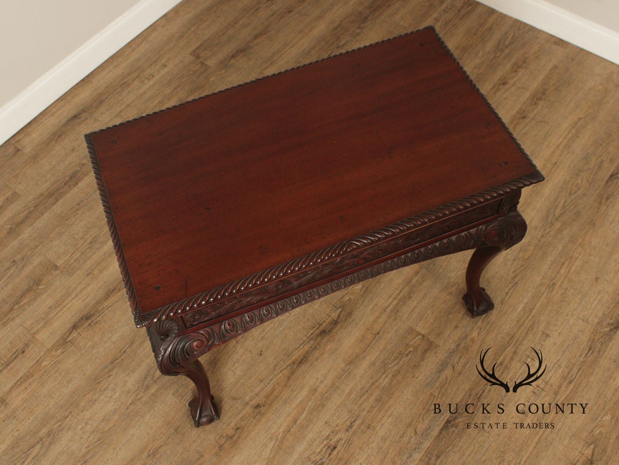 Georgian Style Antique Carved Mahogany Library Table Writing Desk