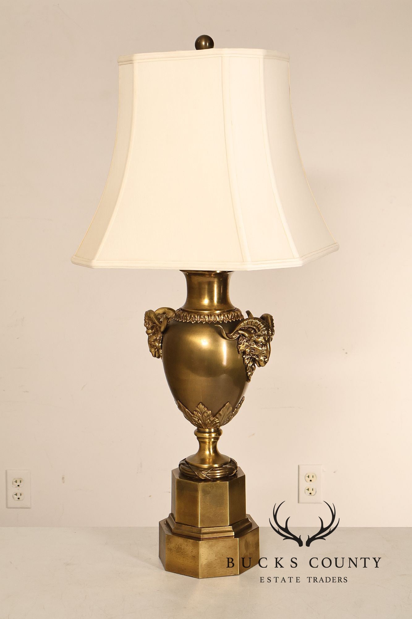 Chapman Vintage Pair of Brass Ram's Head Table Lamps