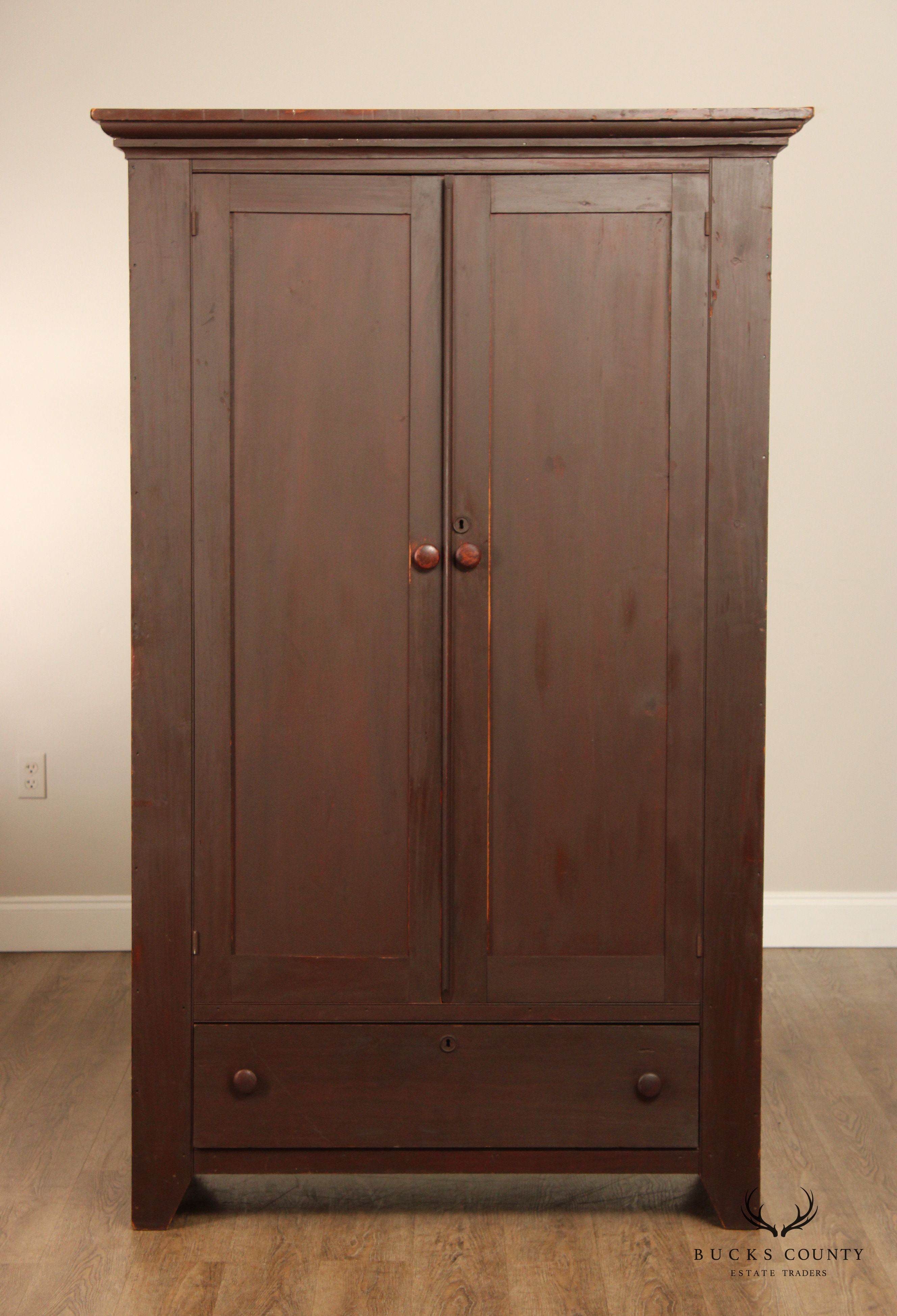 Antique Shaker Style Painted Softwood Two Door Wardrobe Cabinet