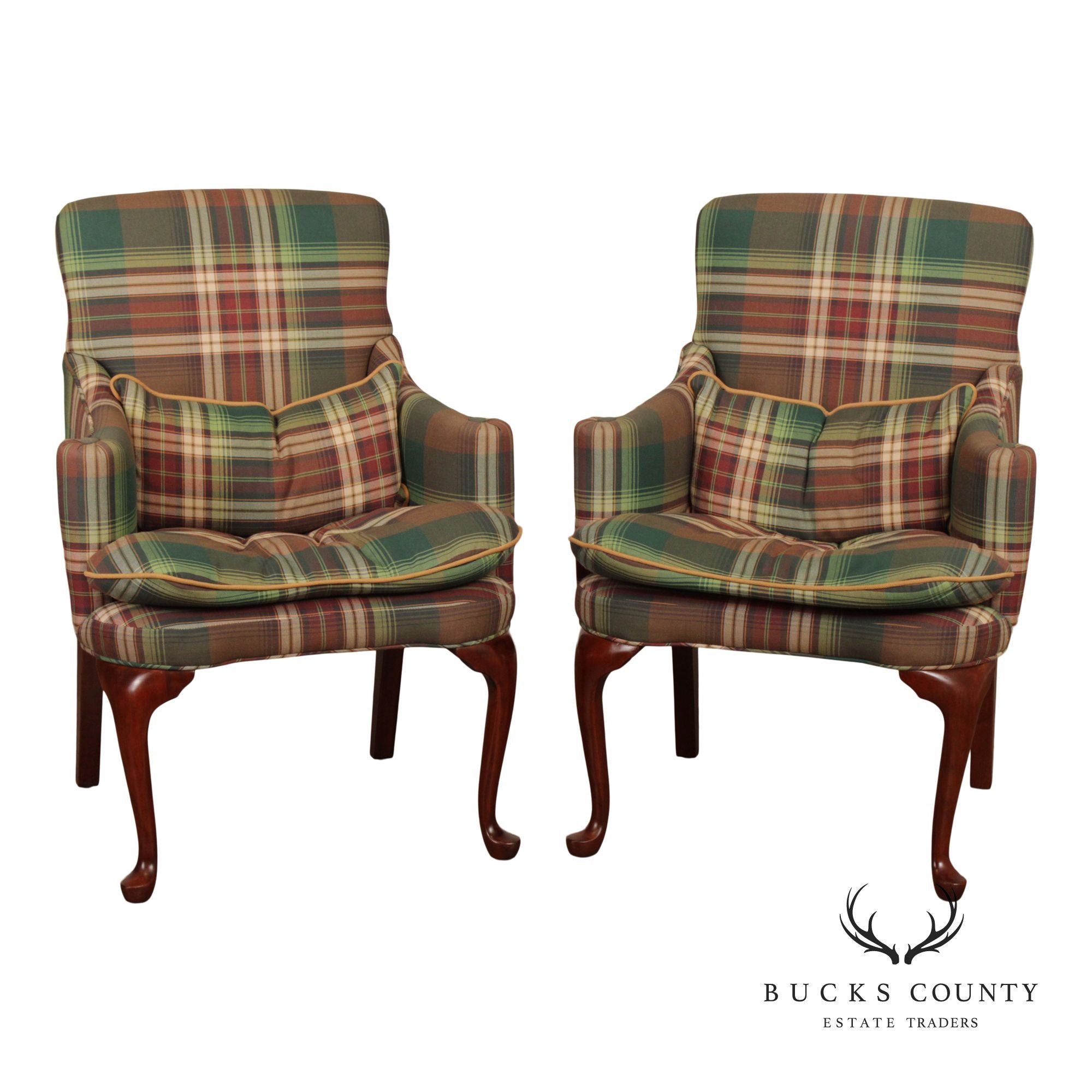 Queen Anne Style Pair of Mahogany Armchairs