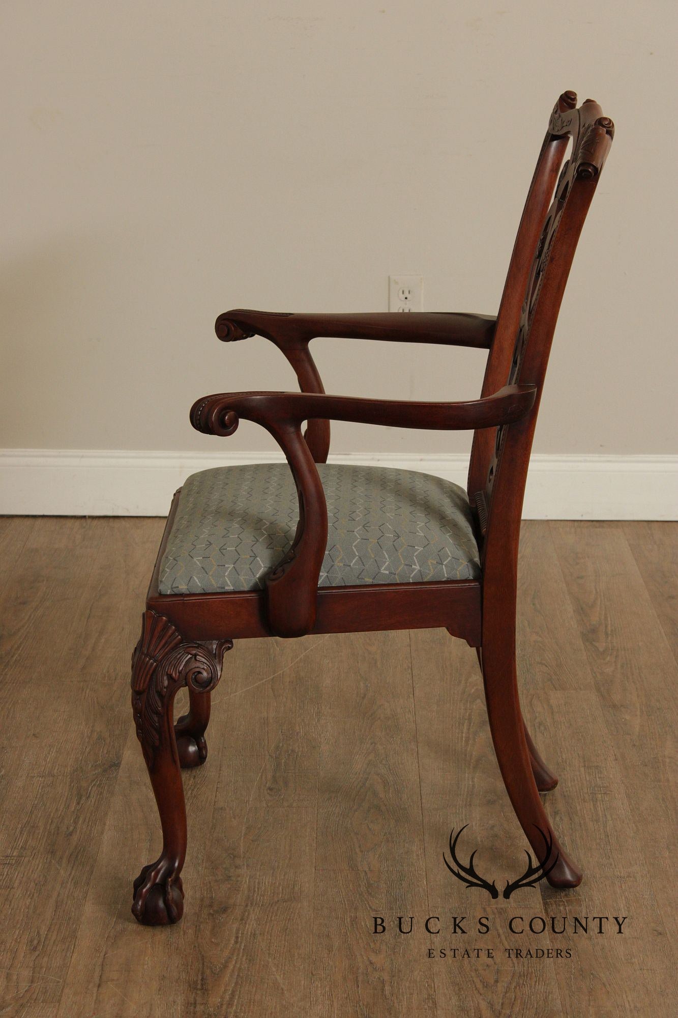 Maitland Smith Georgian Style Carved Mahogany Armchair