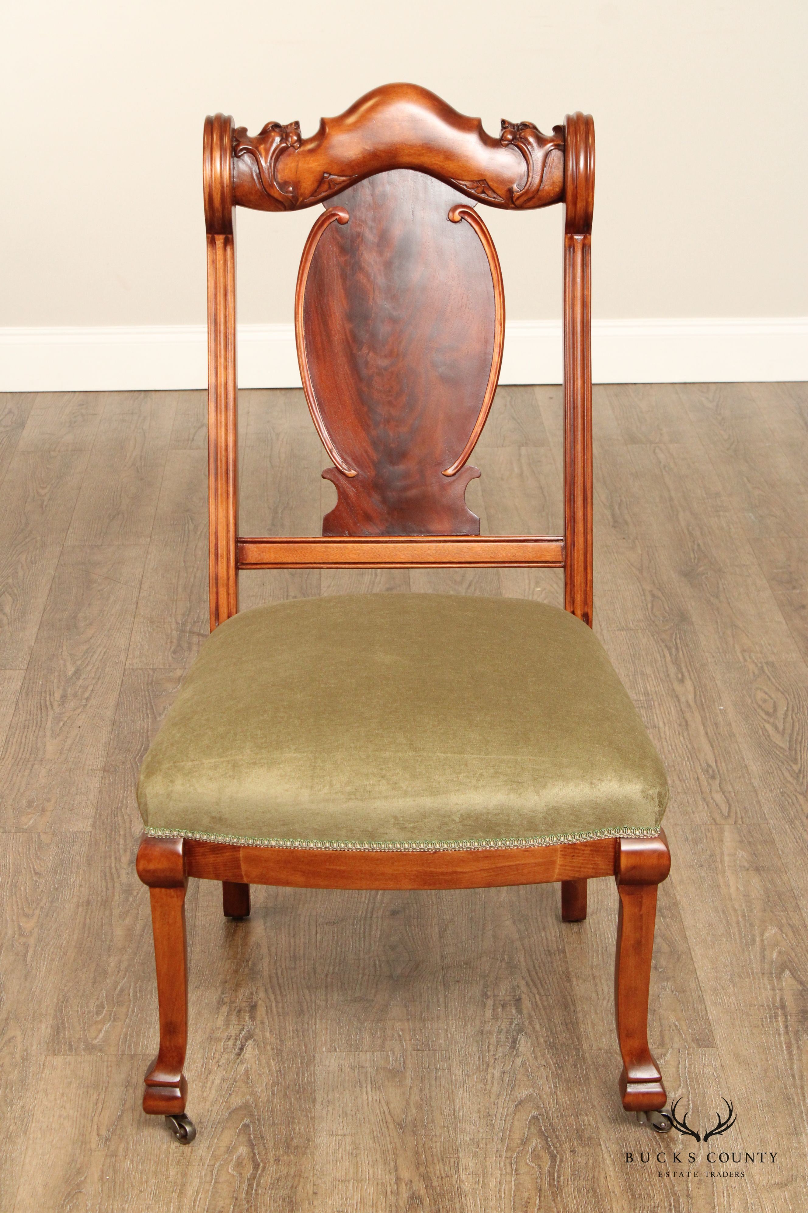 Antique Set Of Two Victorian Lion Carved Side Parlor Chairs