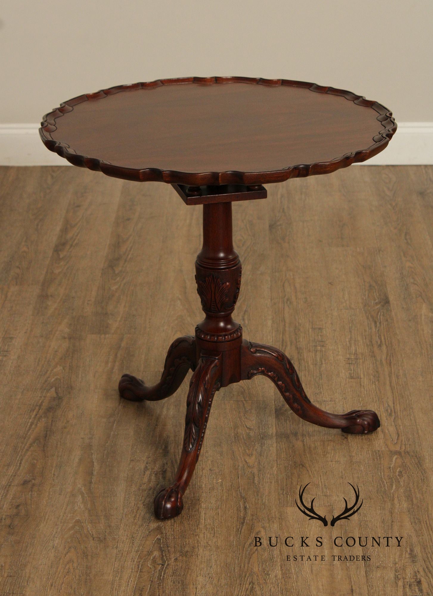 Henkel Harris Carved Mahogany Tilt Top Tea Table