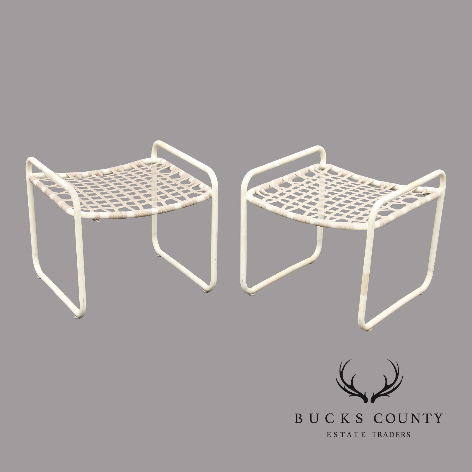 Brown Jordan Vintage Pair 'Lido' Aluminum Outdoor Patio Stools or Ottomans