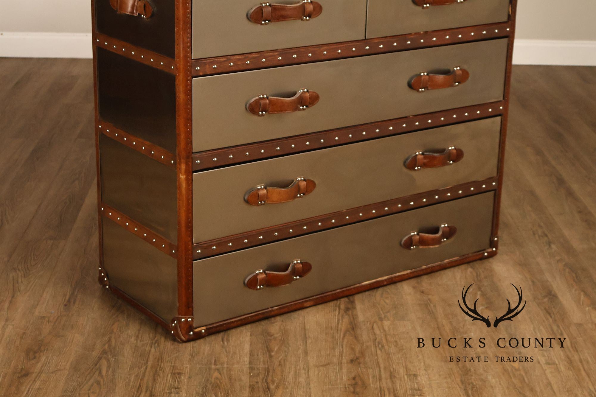Restoration Hardware 'Mayfair' Steel and Leather Chest of Drawers