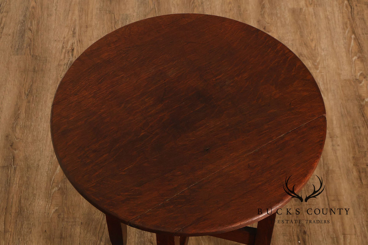 Antique Limbert Arts And Crafts Oak Round Lamp Table