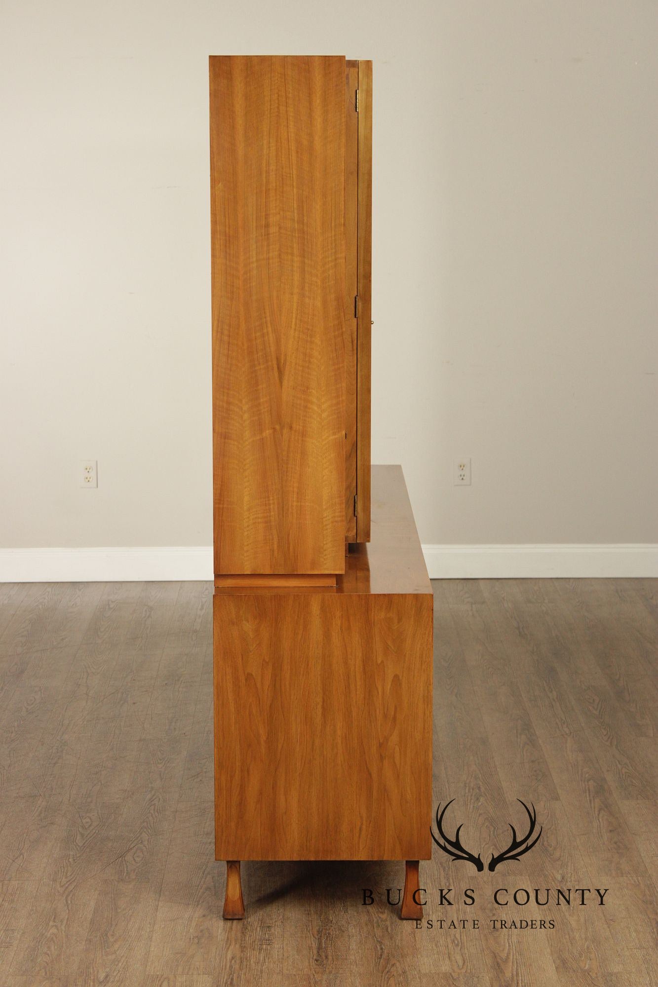 John Widdicomb Mid-Century Modern Walnut Credenza Bookcase Cabinet