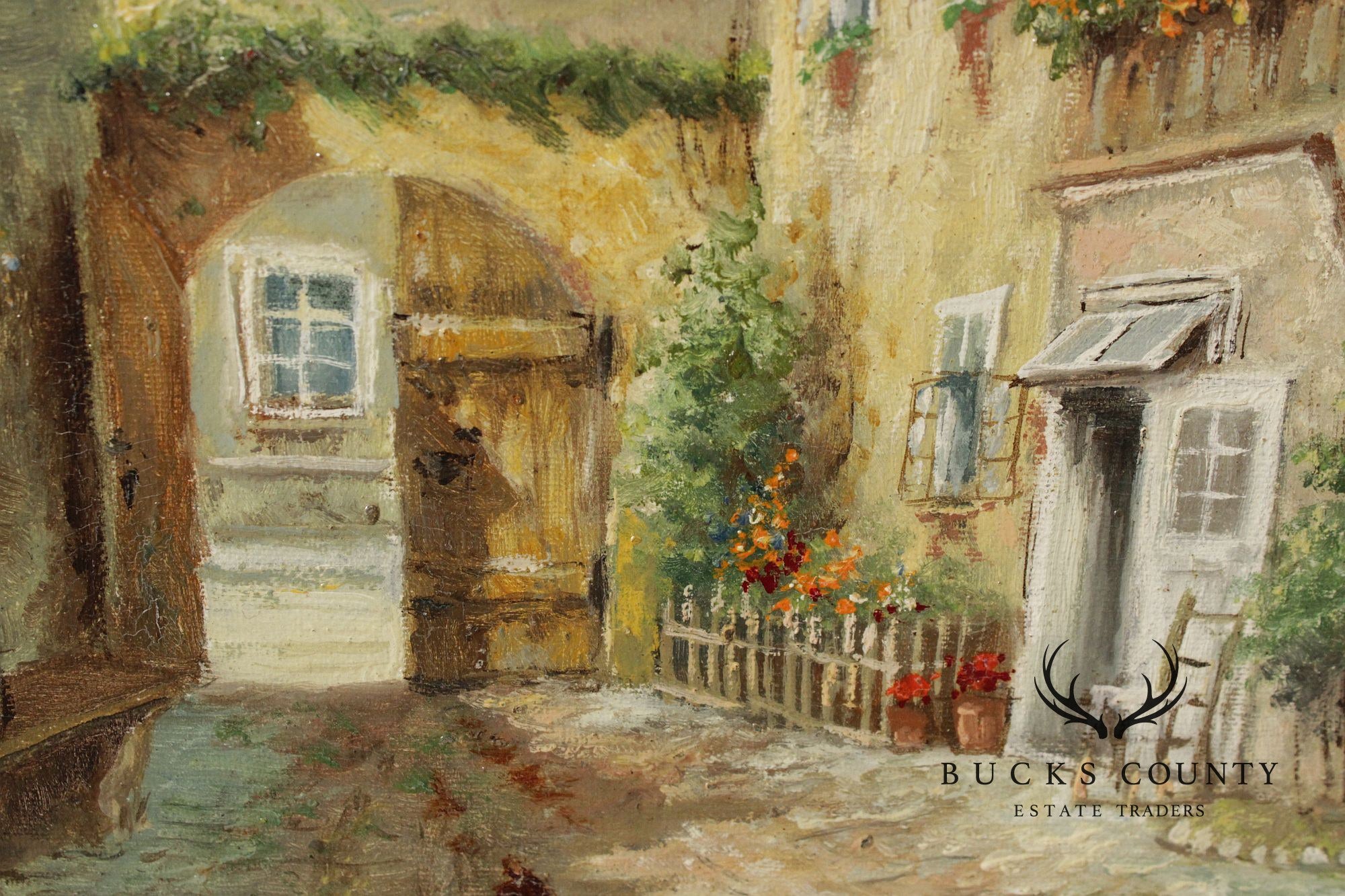 M. Schöny Oil Painting, European Courtyard