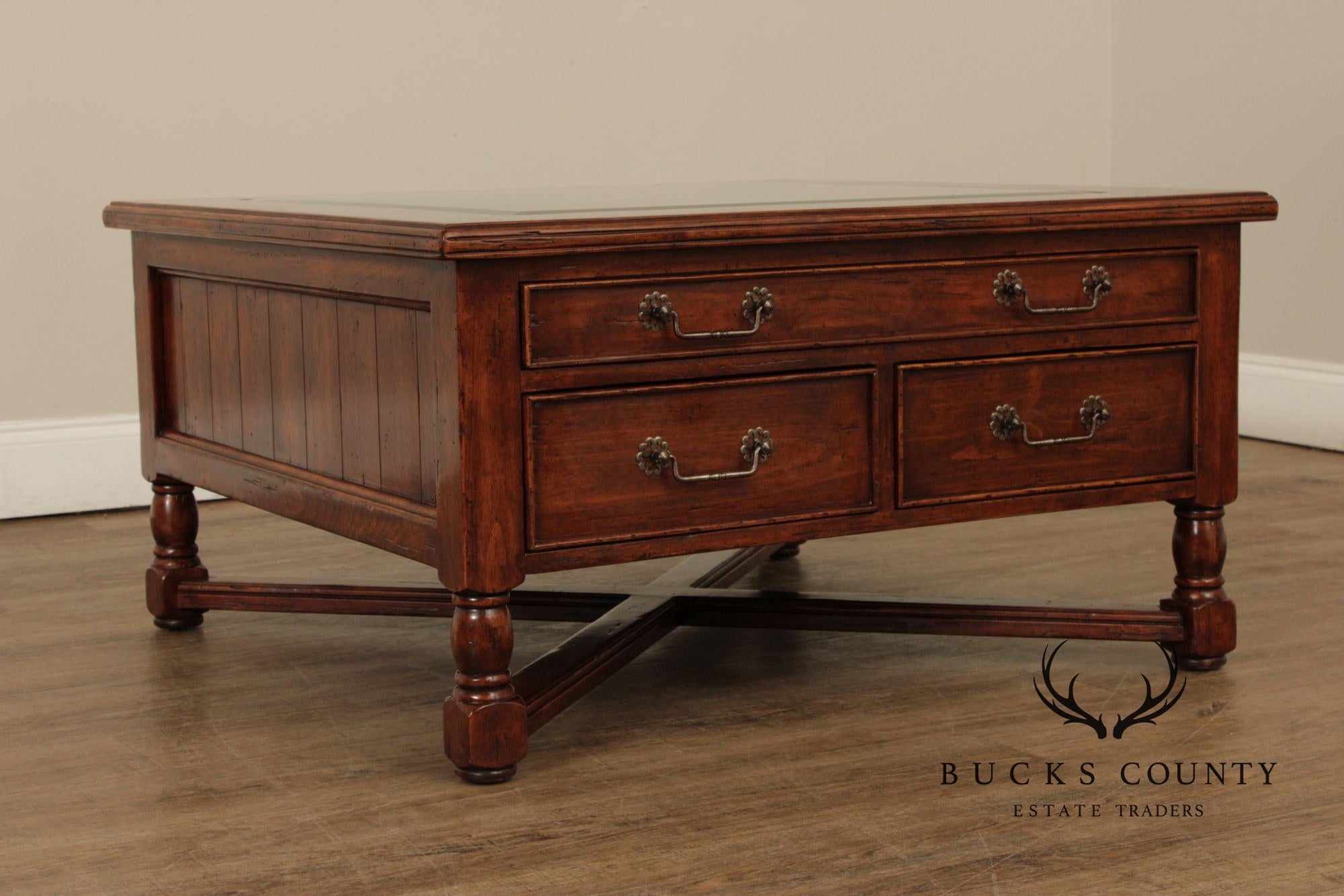 Bausman & Co. Glass Top Storage Coffee Table