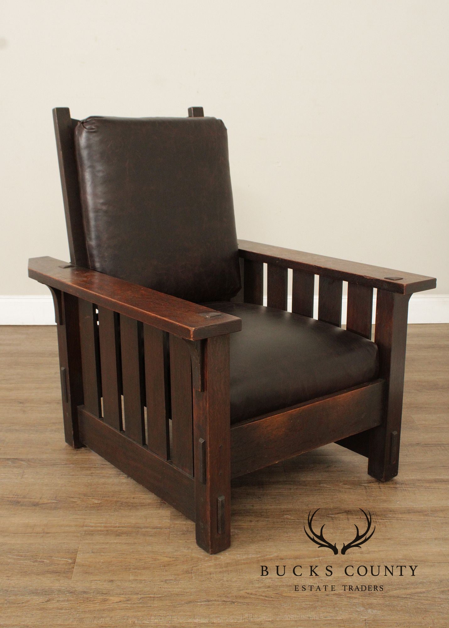 Gustav Stickley Antique Mission Oak and Leather Morris Chair