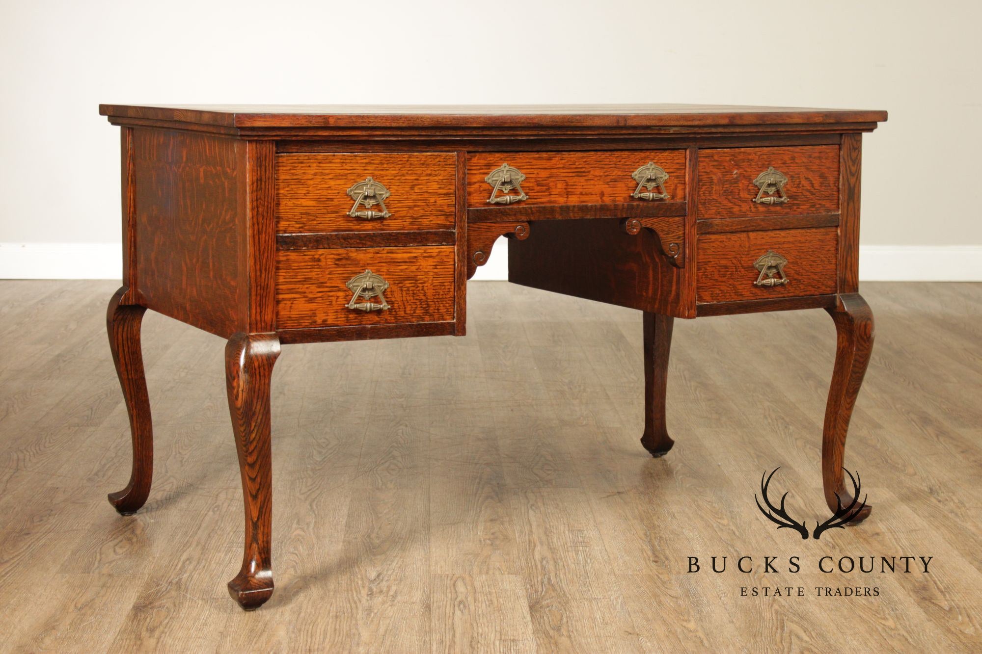 Antique Victorian Oak Partner's Executive Writing Desk