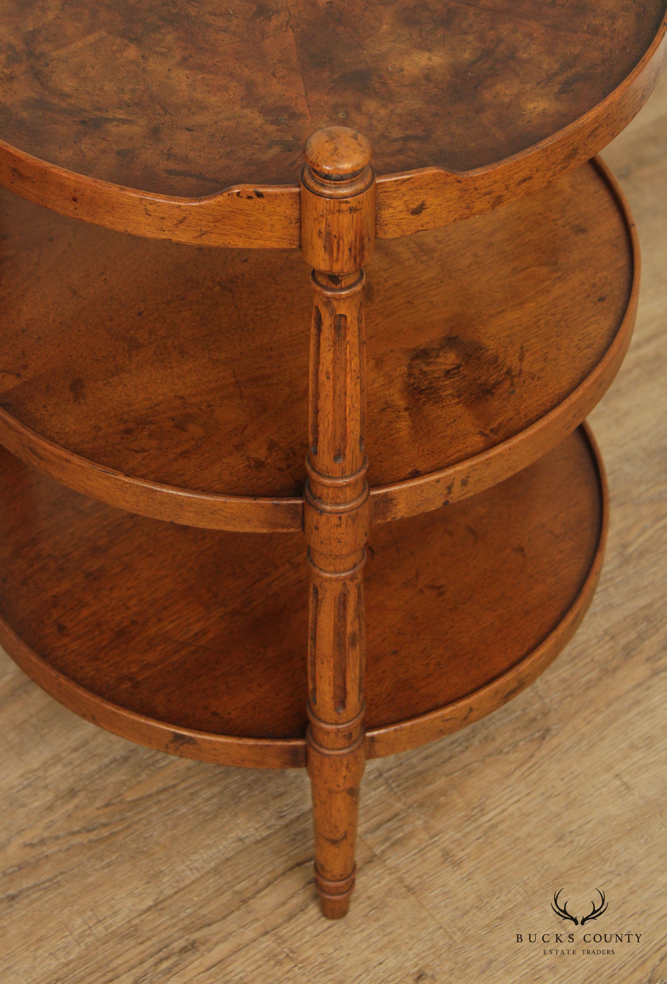 Heritage Vintage Louis XVI Style Burl Walnut Three Tier Etagere