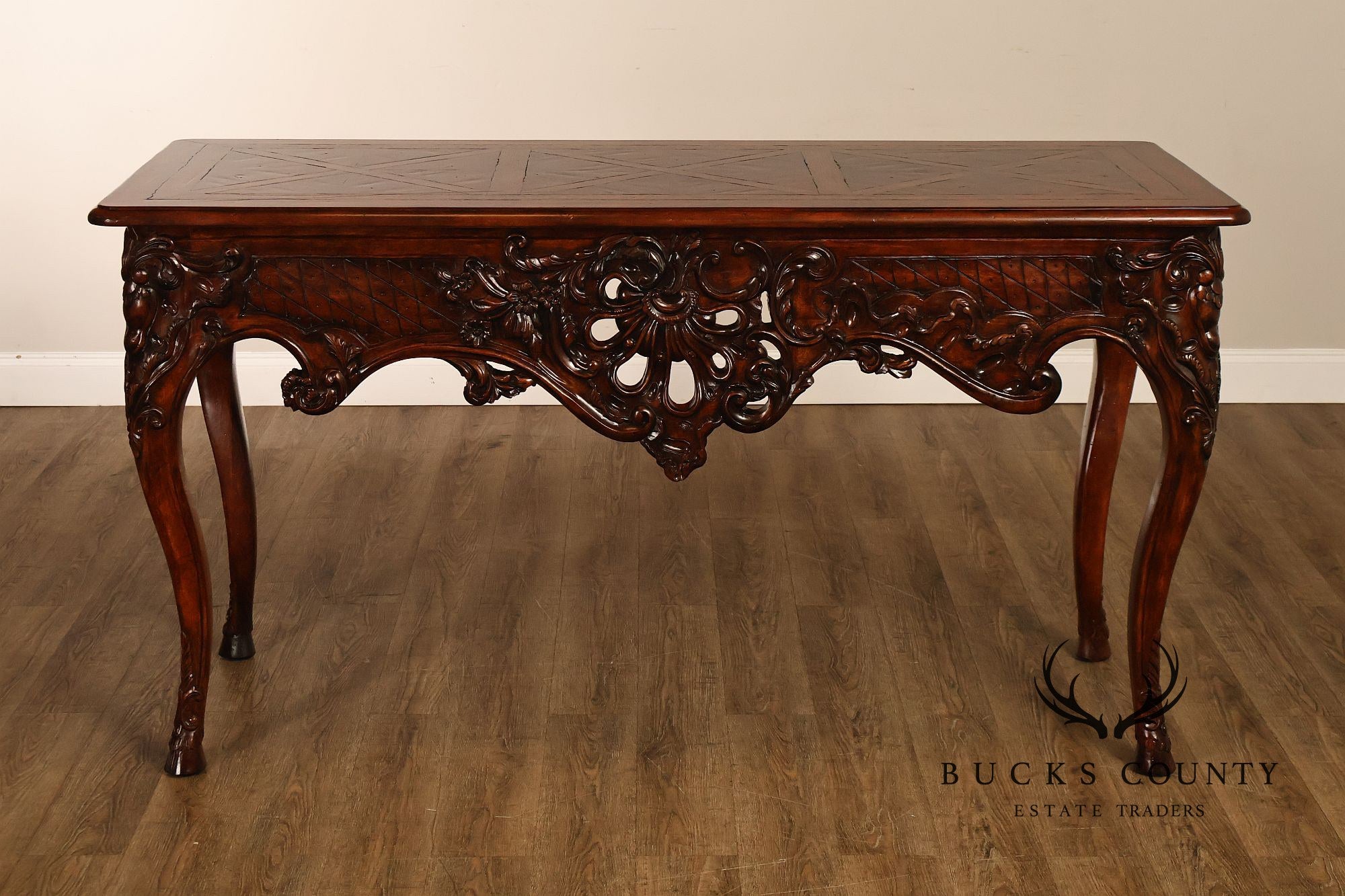 Henredon Carved Mahogany French Louis XV Style Console Table
