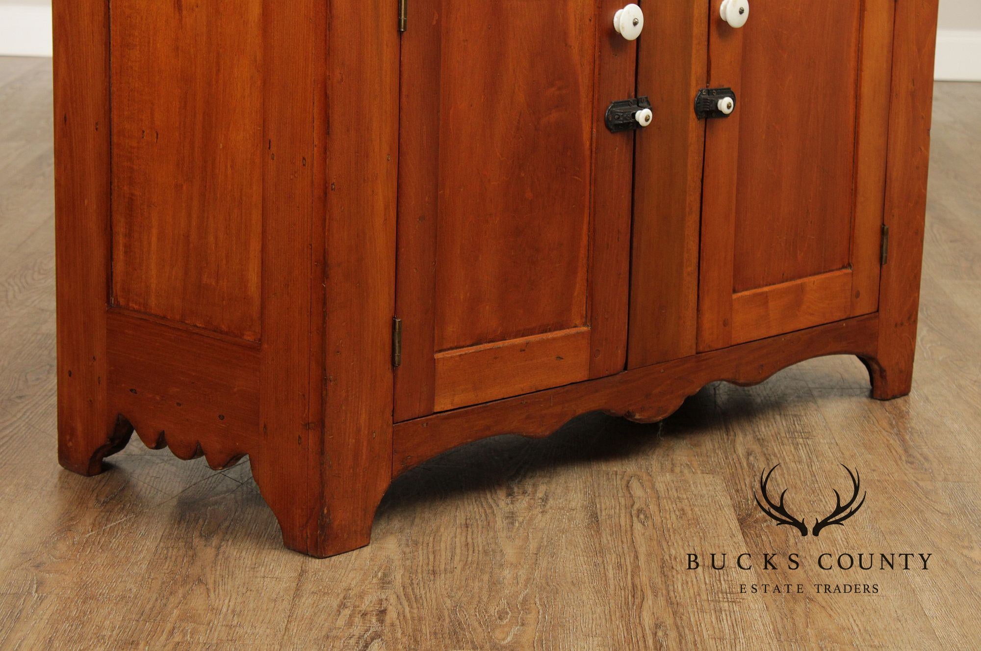 Antique 19th Century Solid Pine Dry Sink Cabinet With Porcelain Knobs