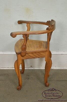 Anglo Indian Solid Padauk Wood Carved Lyre Back Cane Seat Arm Chair