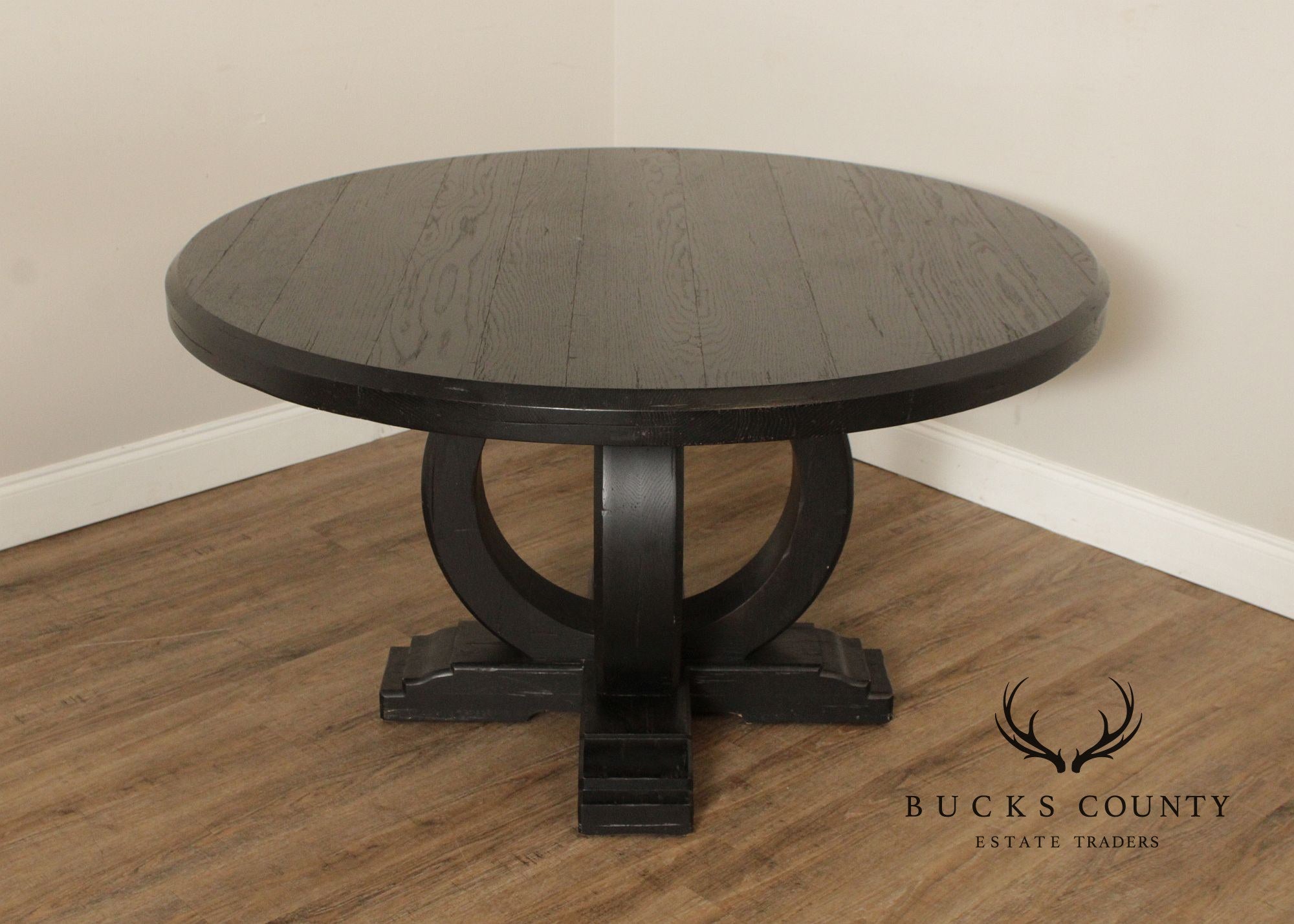 Ebonized Round Top Pedestal Dining Table