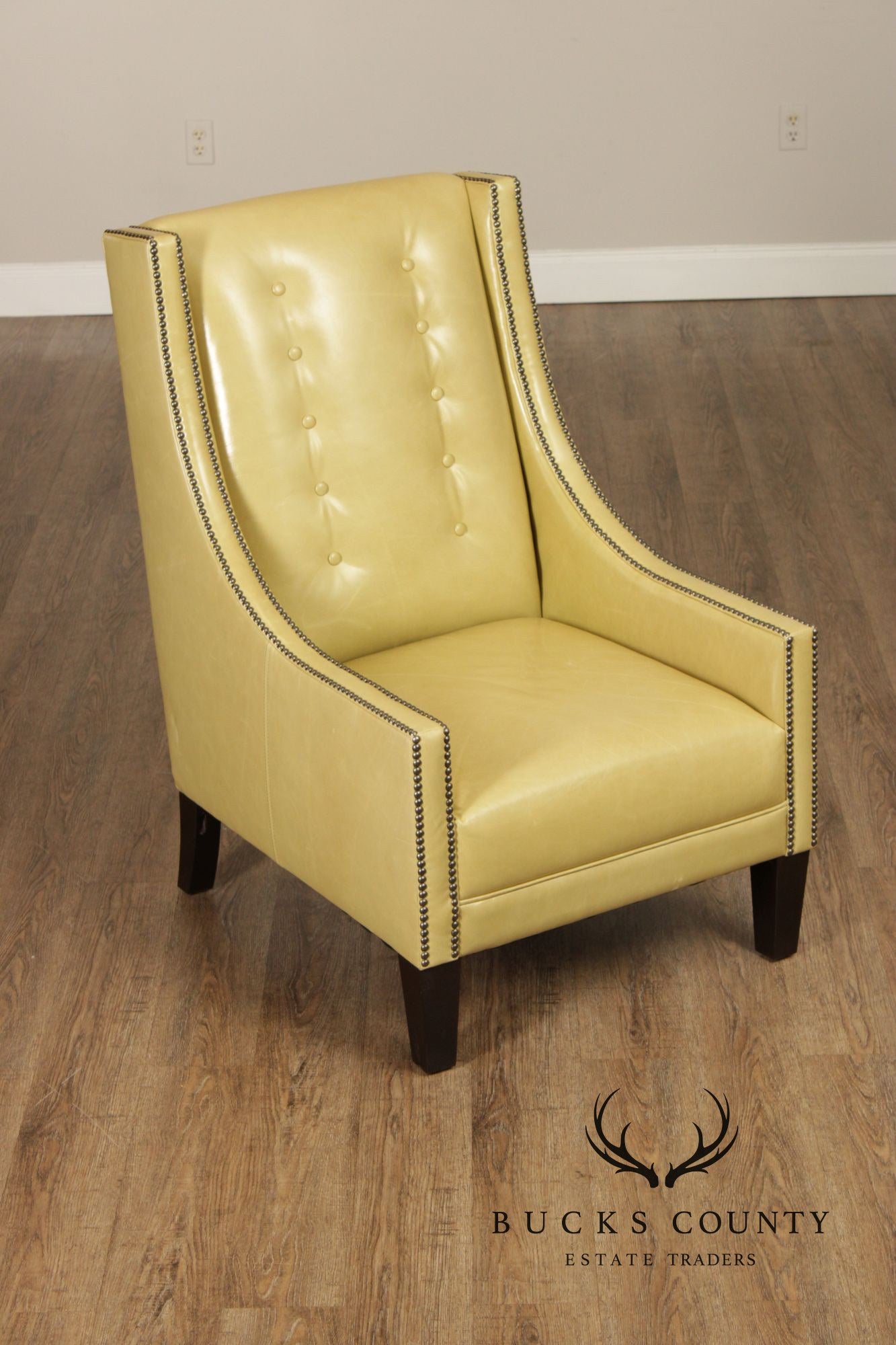 Pair Of Contemporary Style Yellow Leather Lounge Chairs