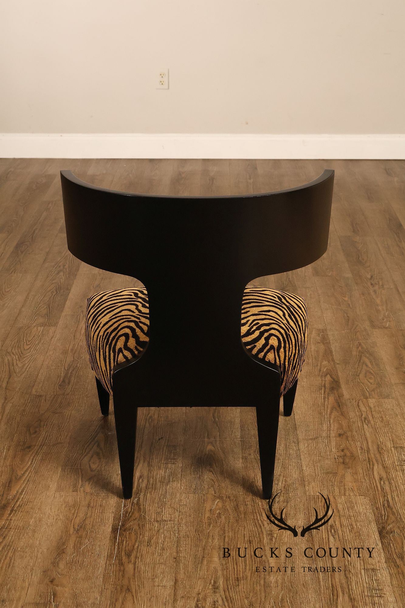 Pair Of Ebonized Klismos Style Accent Chairs With Zebra Upholstery