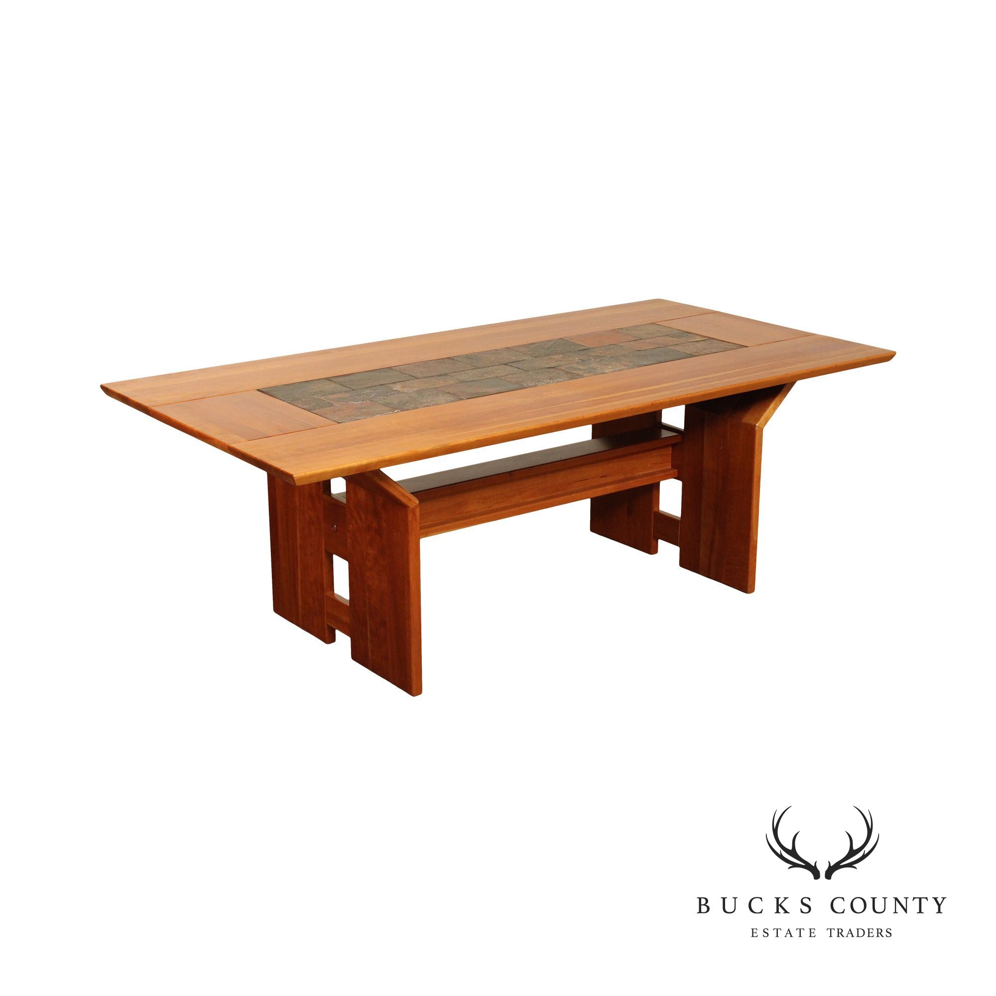 Studio Custom Crafted Slate Top Cherry Trestle Dining Table