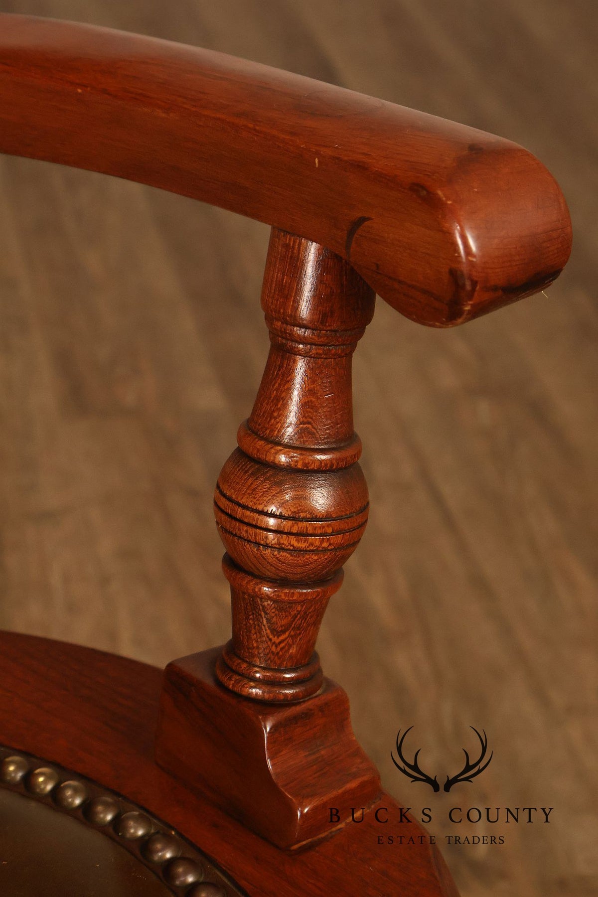 Vintage Leather and Cane Swivel Office Armchair