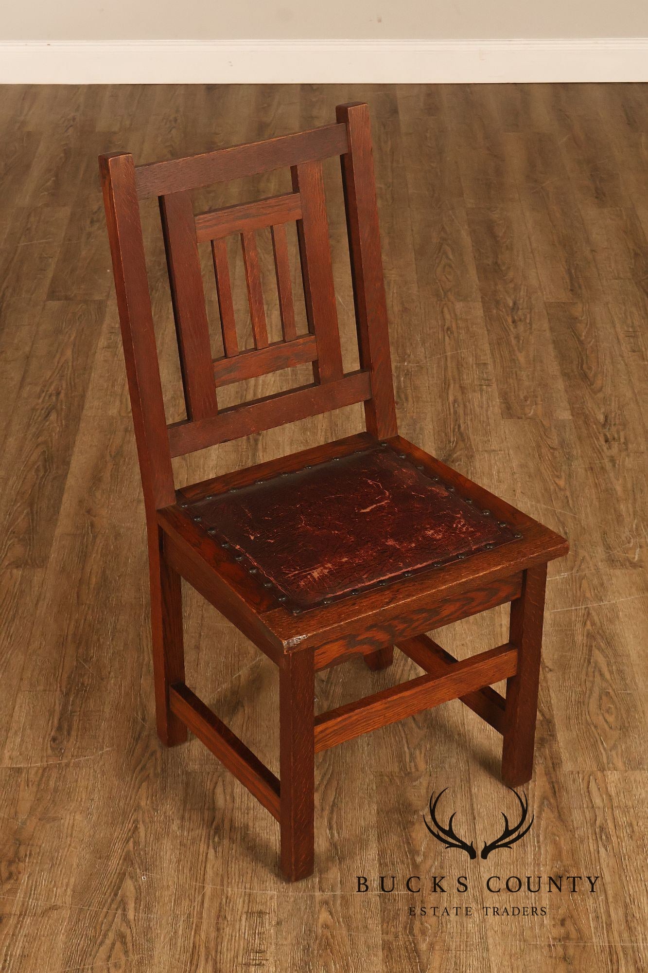 Antique American Arts & Crafts Mission Set Of 3 Oak Side Chairs