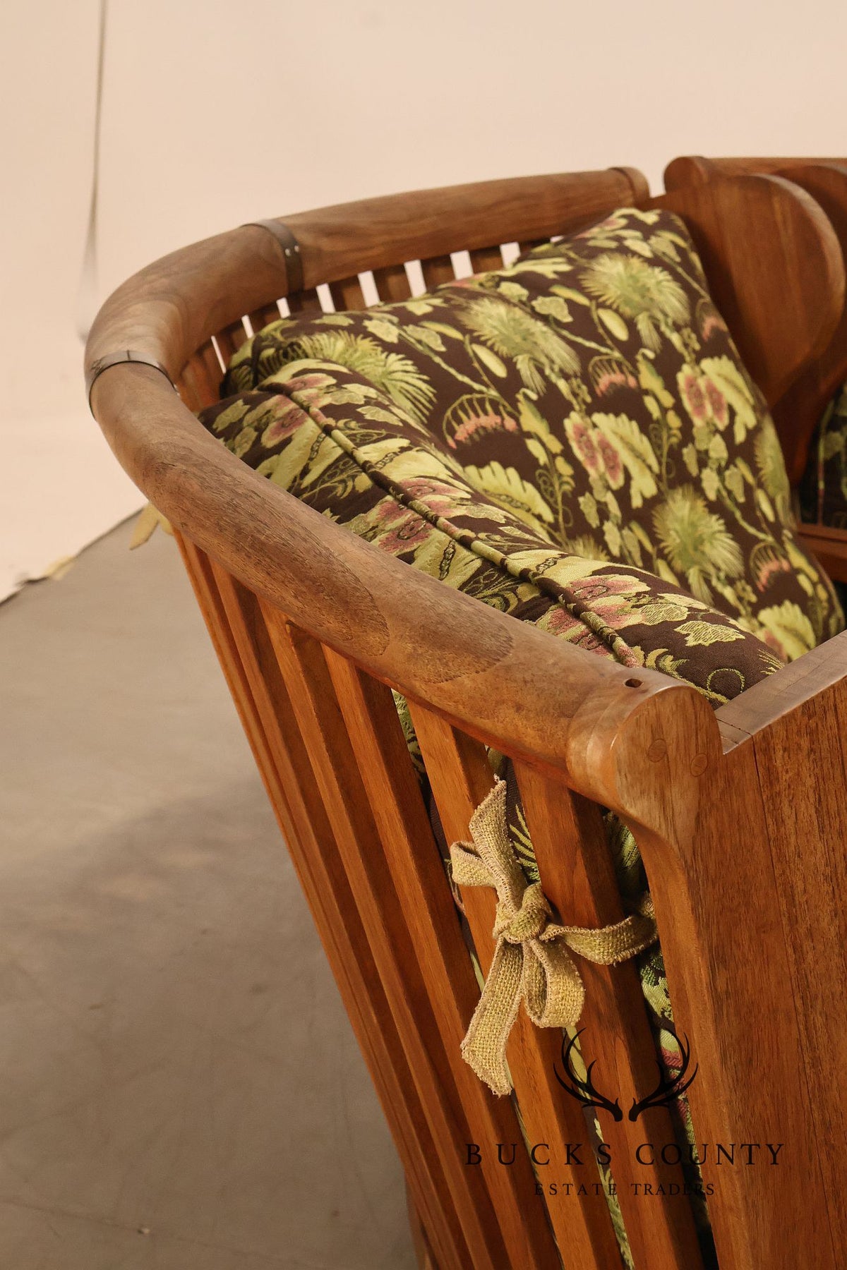 Curved Teak Modular Sofa With Floral Upholstery