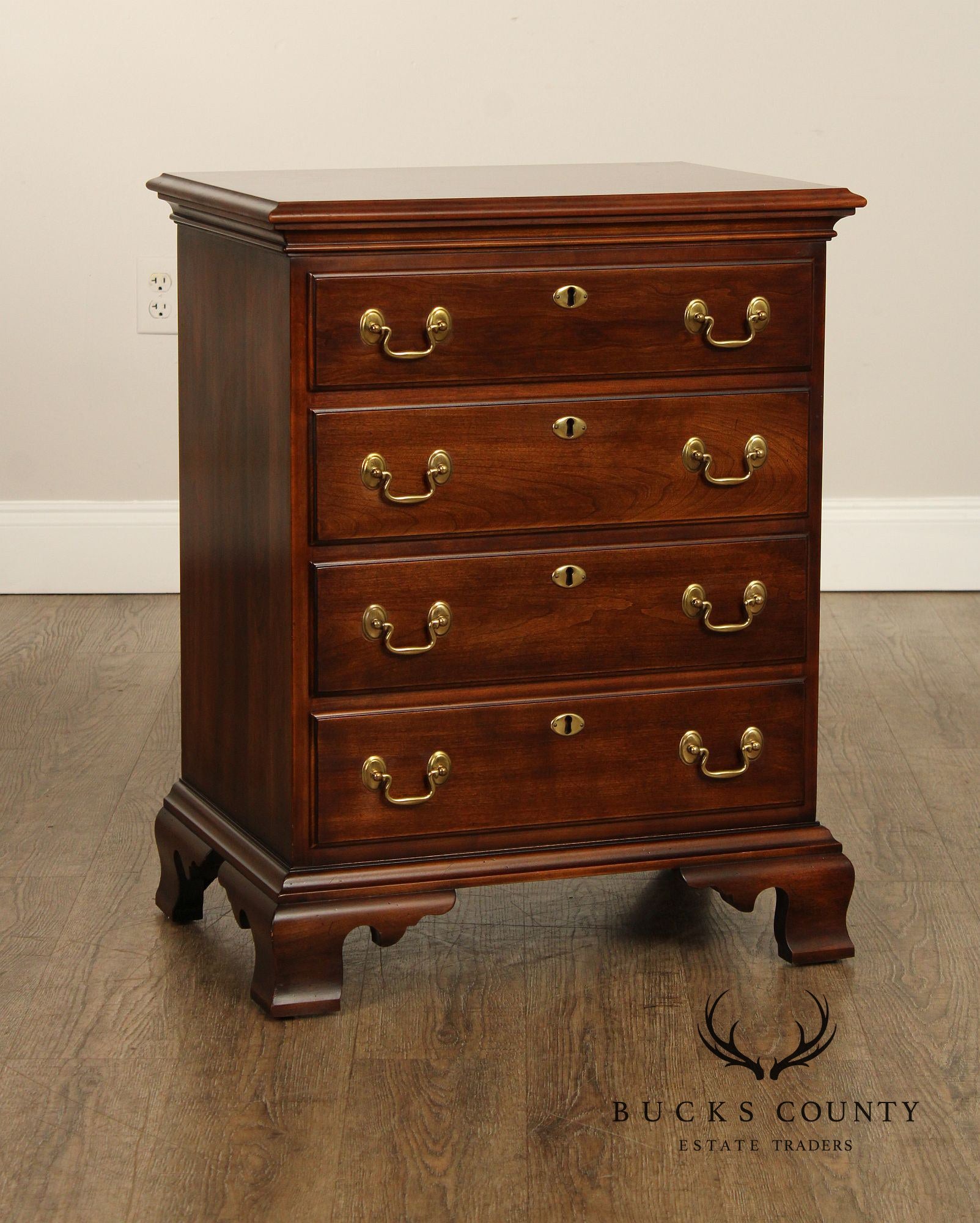 Statton Chippendale Style Solid Cherry Four Drawer Chest Nightstand