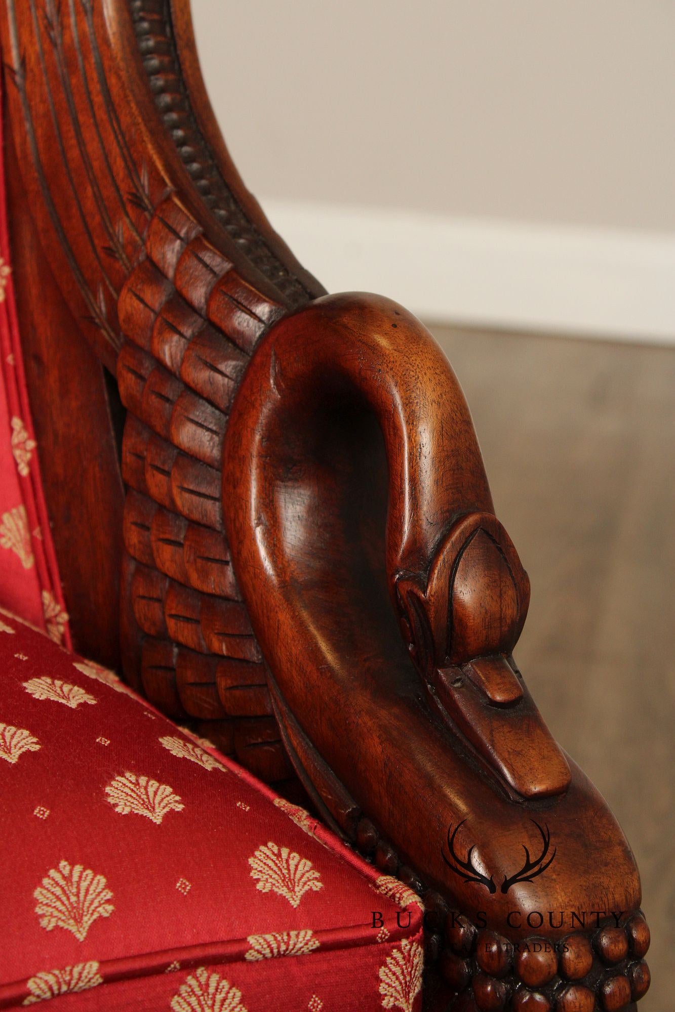 French Empire Pair of Swan Carved Mahogany Sofas