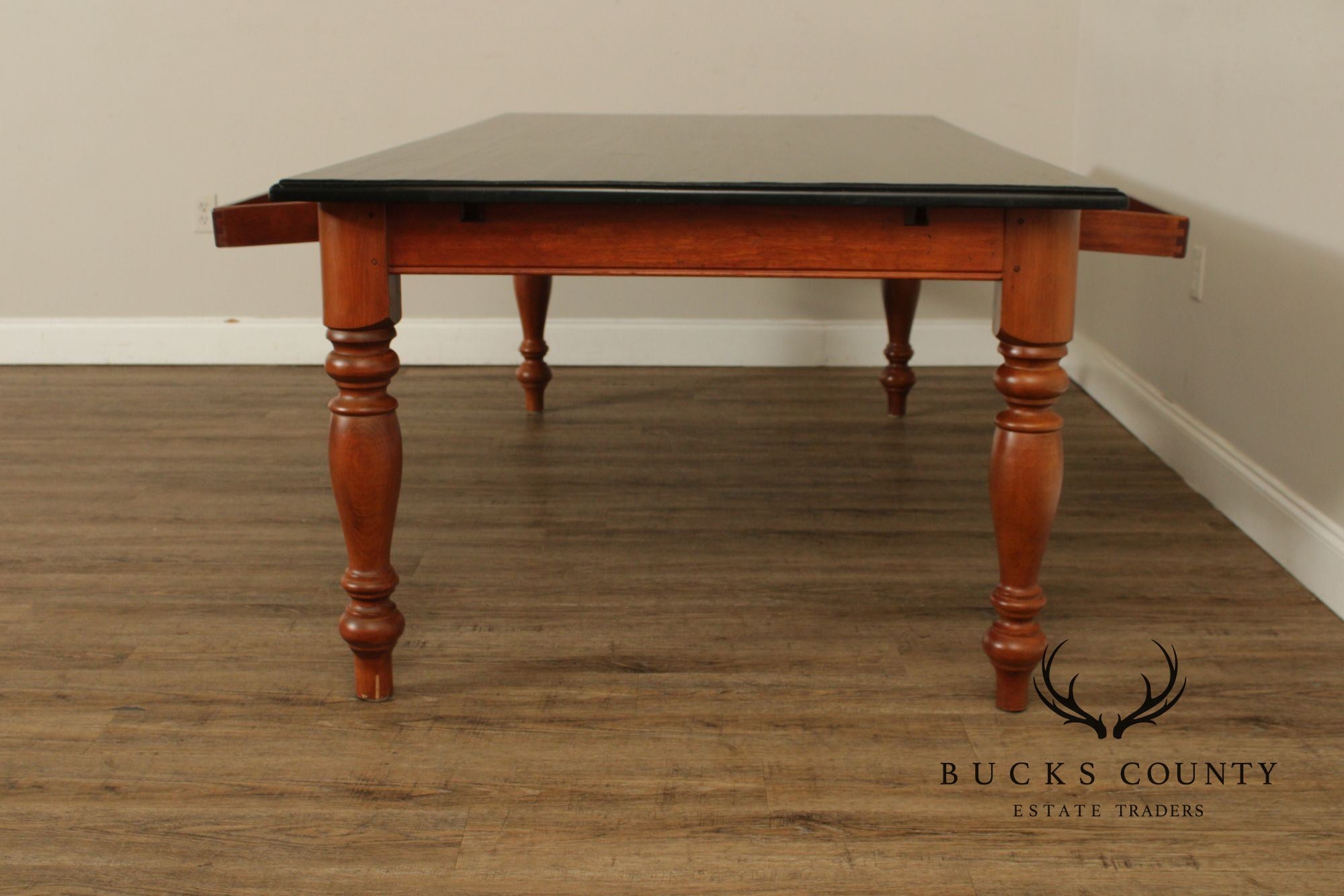 Rustic Farmhouse Style Solid Wood Dining Table With Black Painted Top