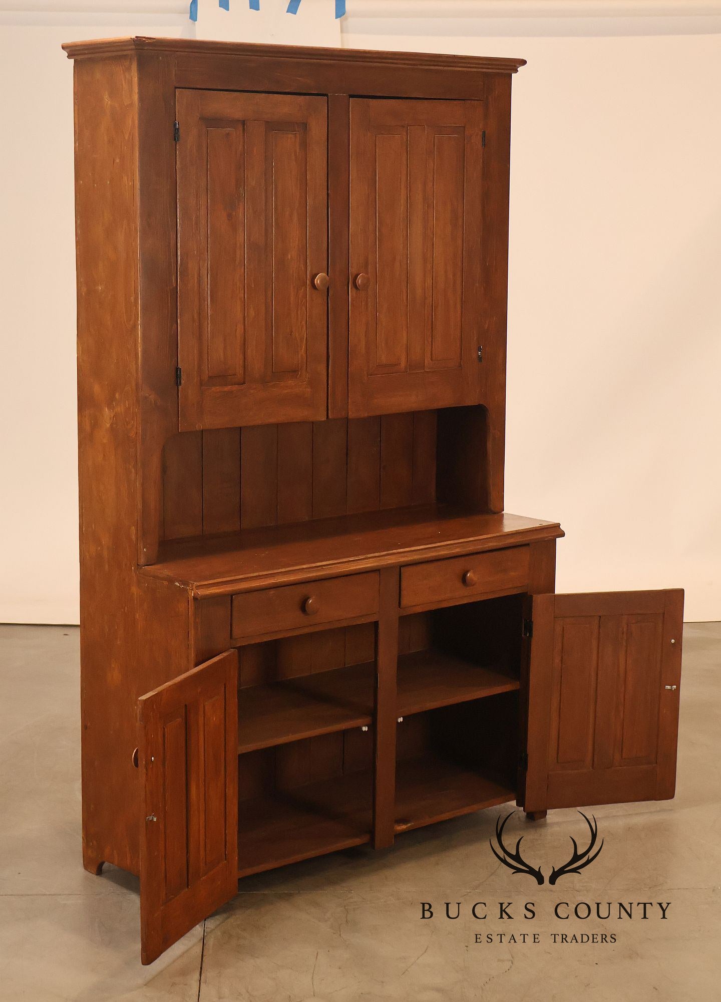 Antique American Primitive Pine Step Back Cupboard