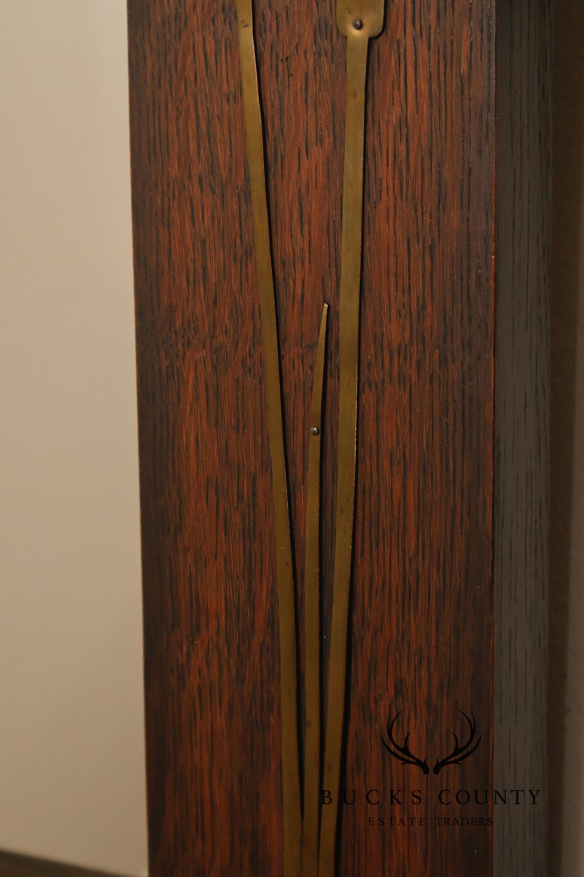 Arts And Crafts Mission Oak Mirror With Brass Cattail Decorative Mounts