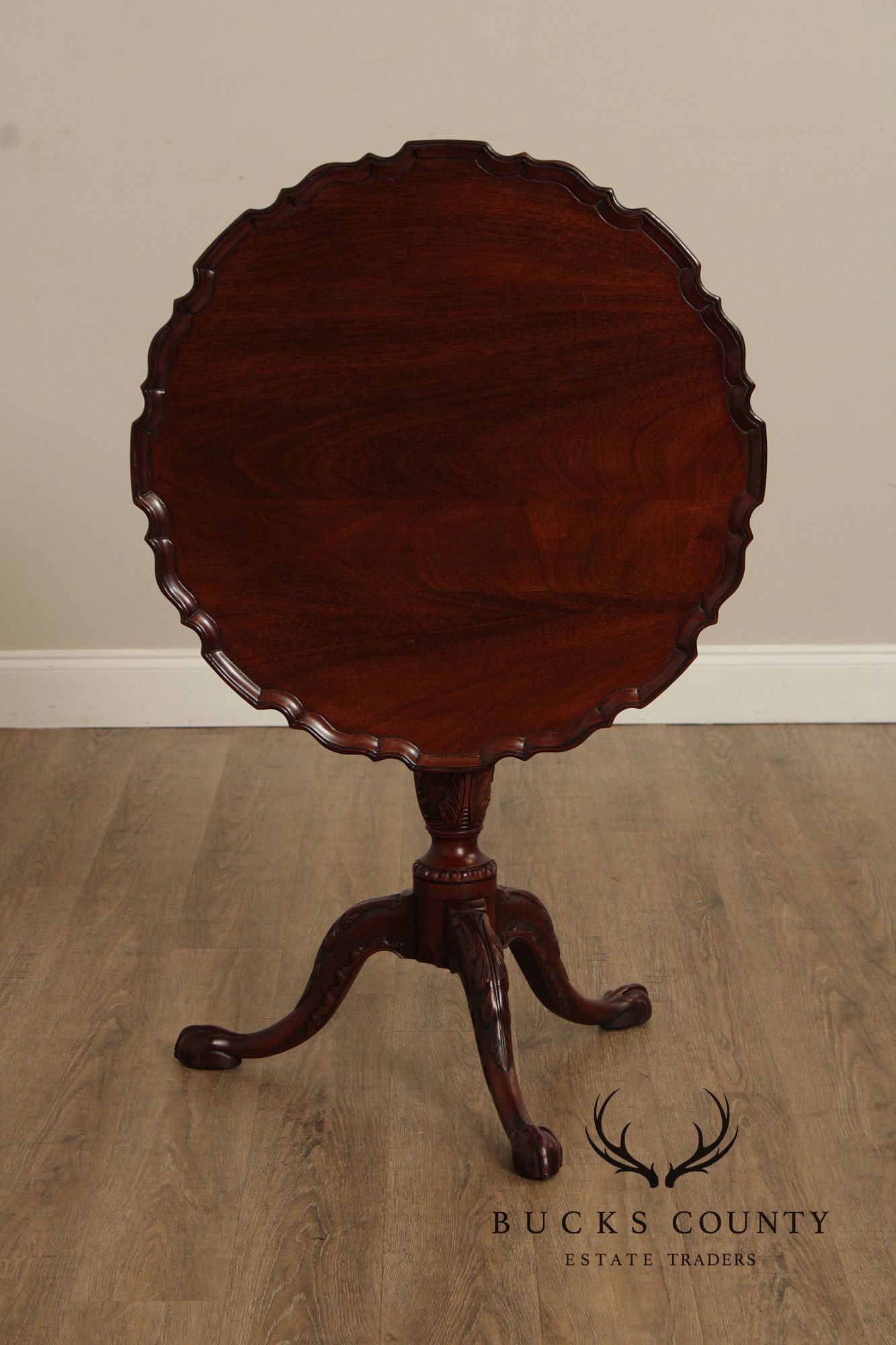 Henkel Harris Carved Mahogany Tilt Top Tea Table