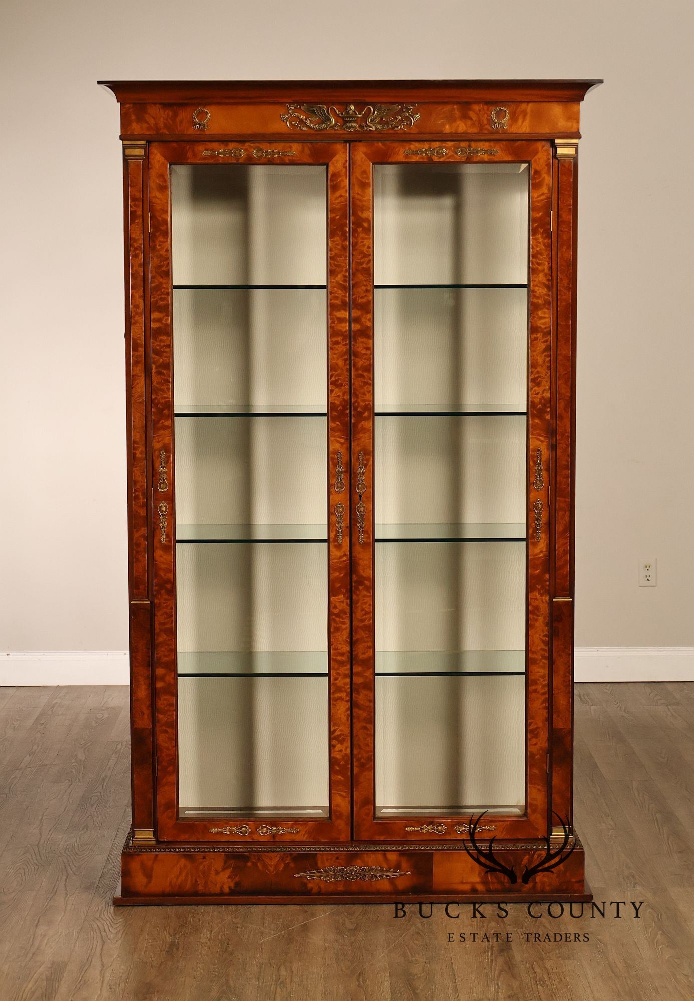 French Empire Style Burl Wood Vitrine Display Cabinet