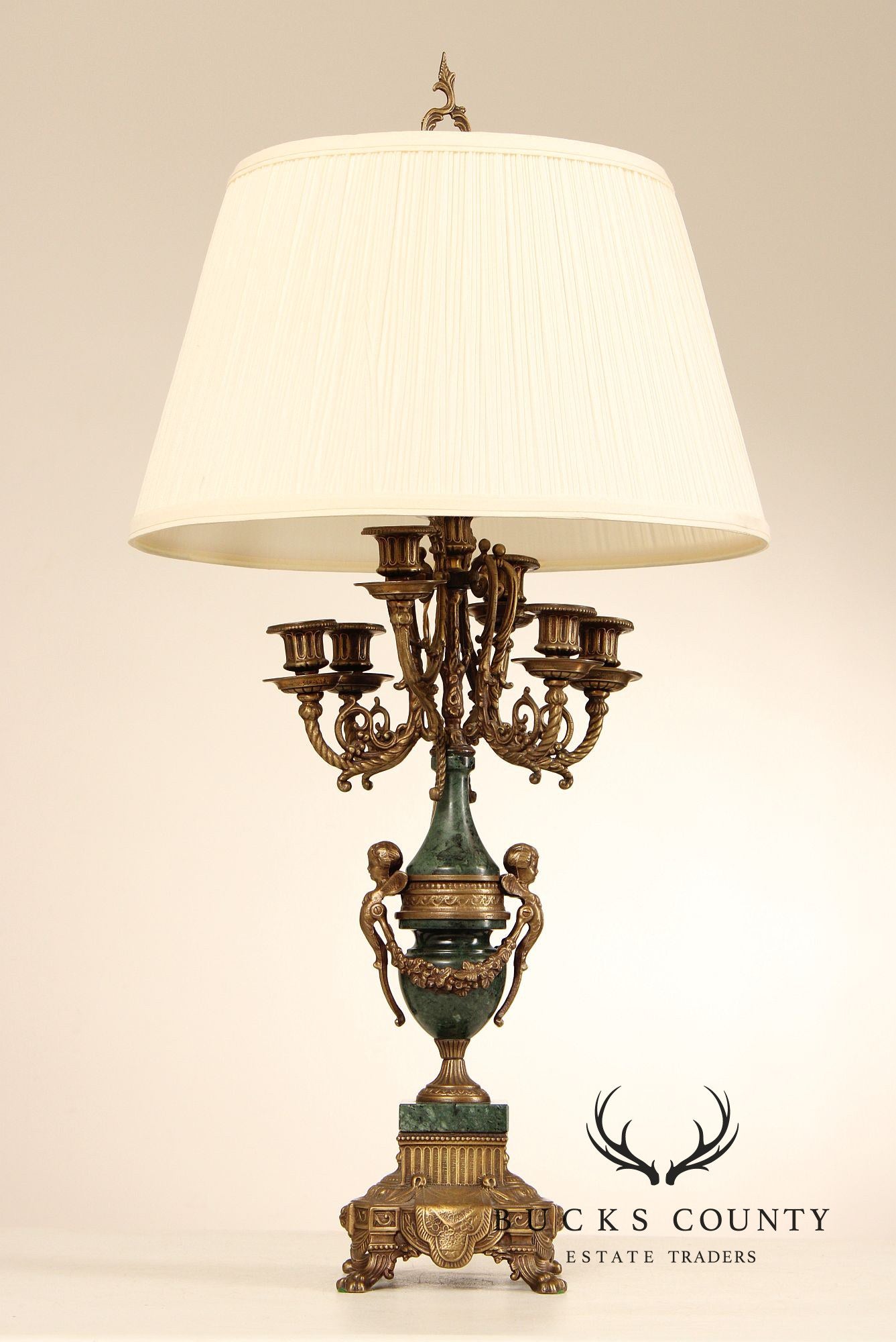 Brevettato Italian Brass and Marble Candelabrum Table Lamp