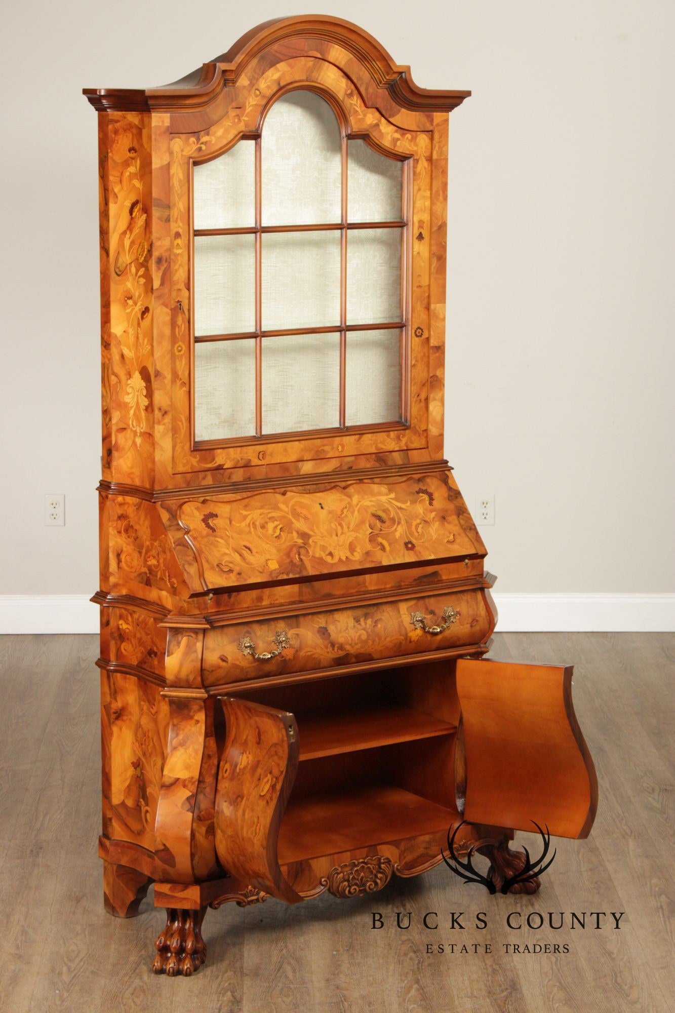 Italian Marquetry Inlaid Secretary Bookcase