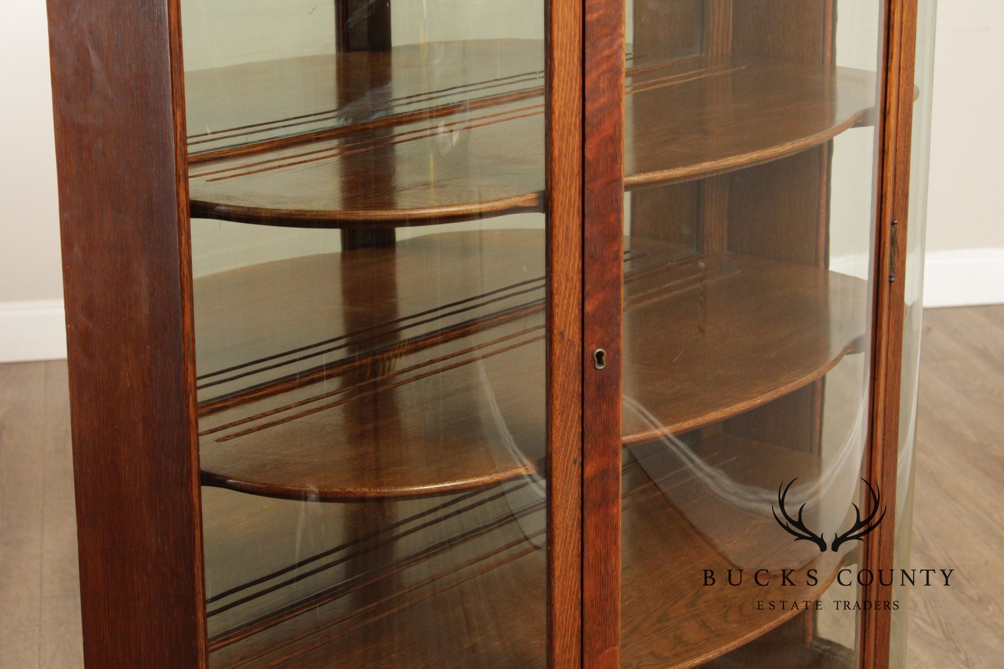 Antique Victorian Oak Curio Bow Glass China Cabinet