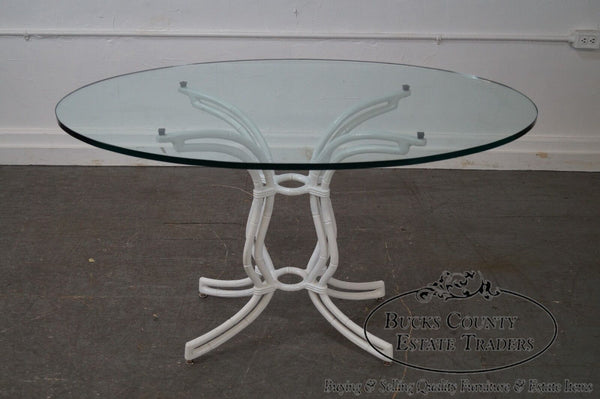 Vintage White Faux Bamboo Cast Aluminum Glass Top Dining Table & 4 Chair Set