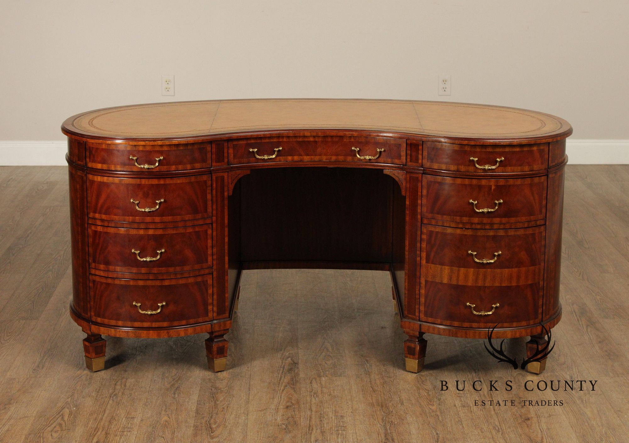 Maitland Smith Regency Style Mahogany Leather Top Kidney Desk