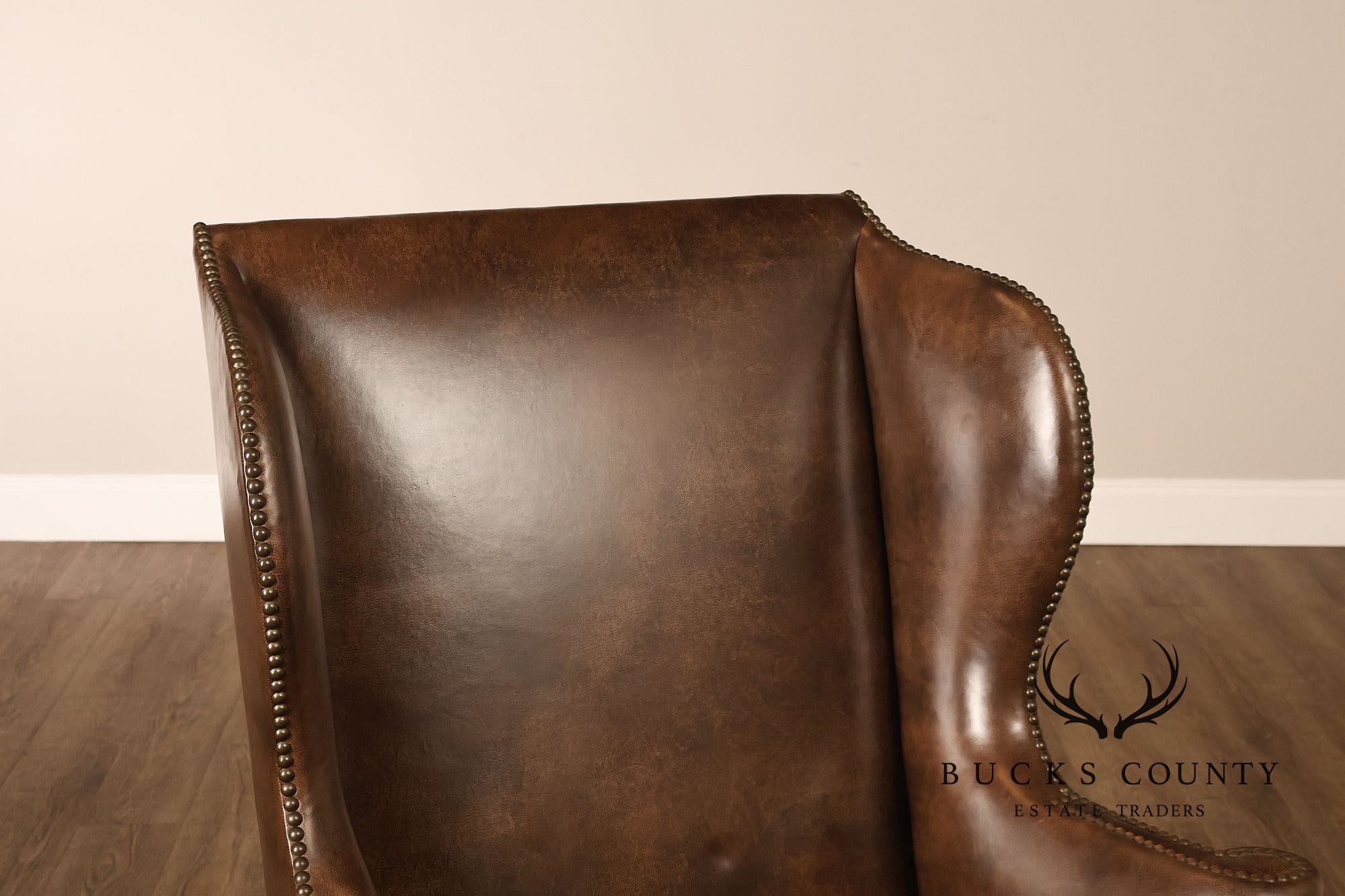 Kittinger Colonial Williamsburg Chippendale Style Pair Leather Wing Chairs