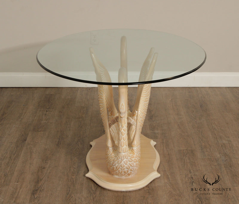 Vintage Carved Double Swan Base Oval Glass Top Dining Table