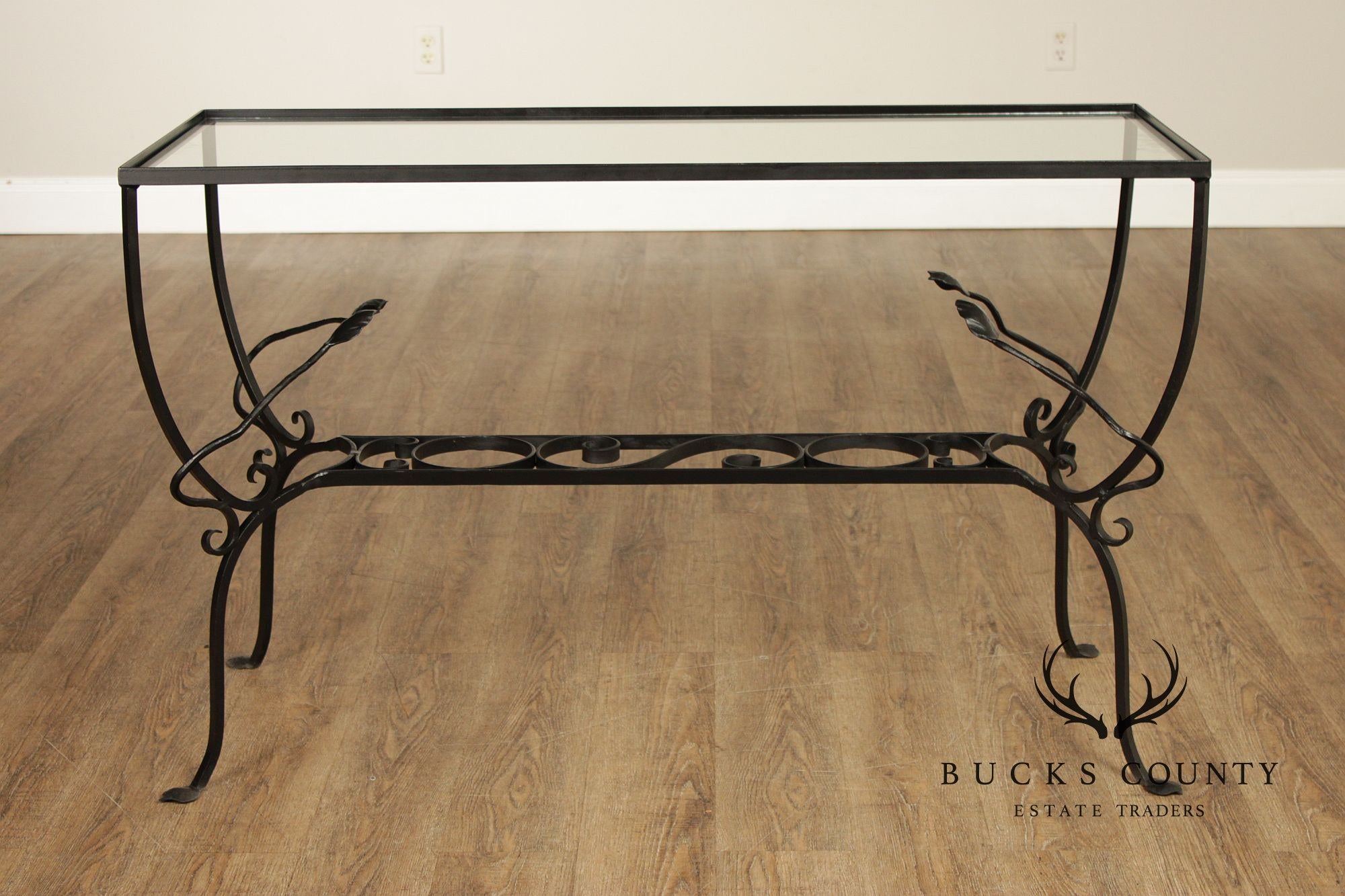 Salterini Style Wrought Iron & Glass Rectangular Console Table