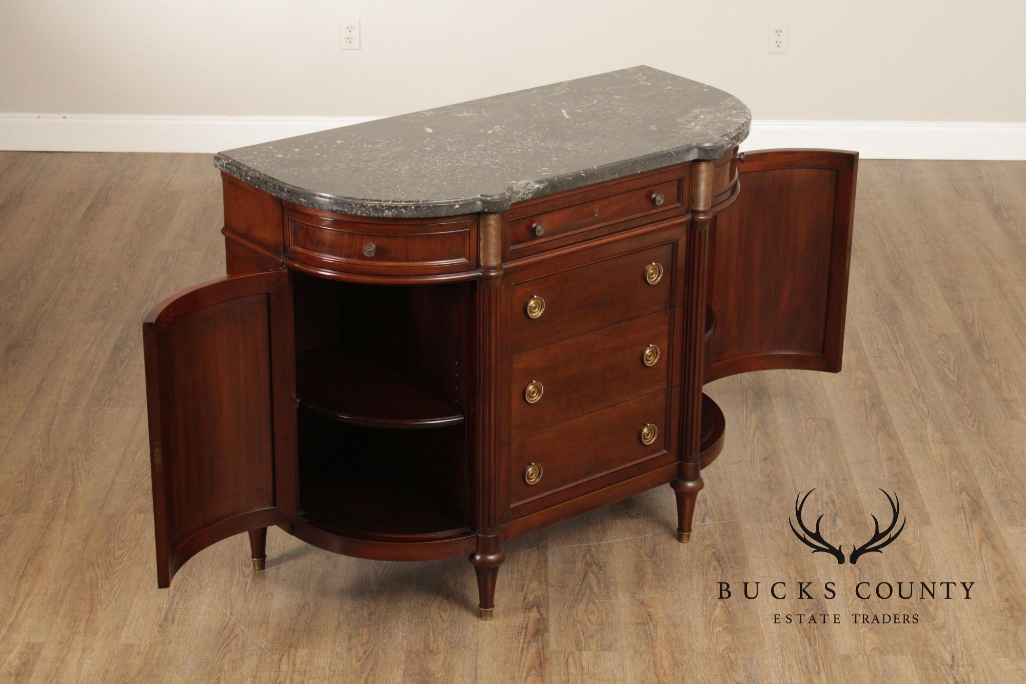 Regency Style Marble Top Mahogany Sideboard